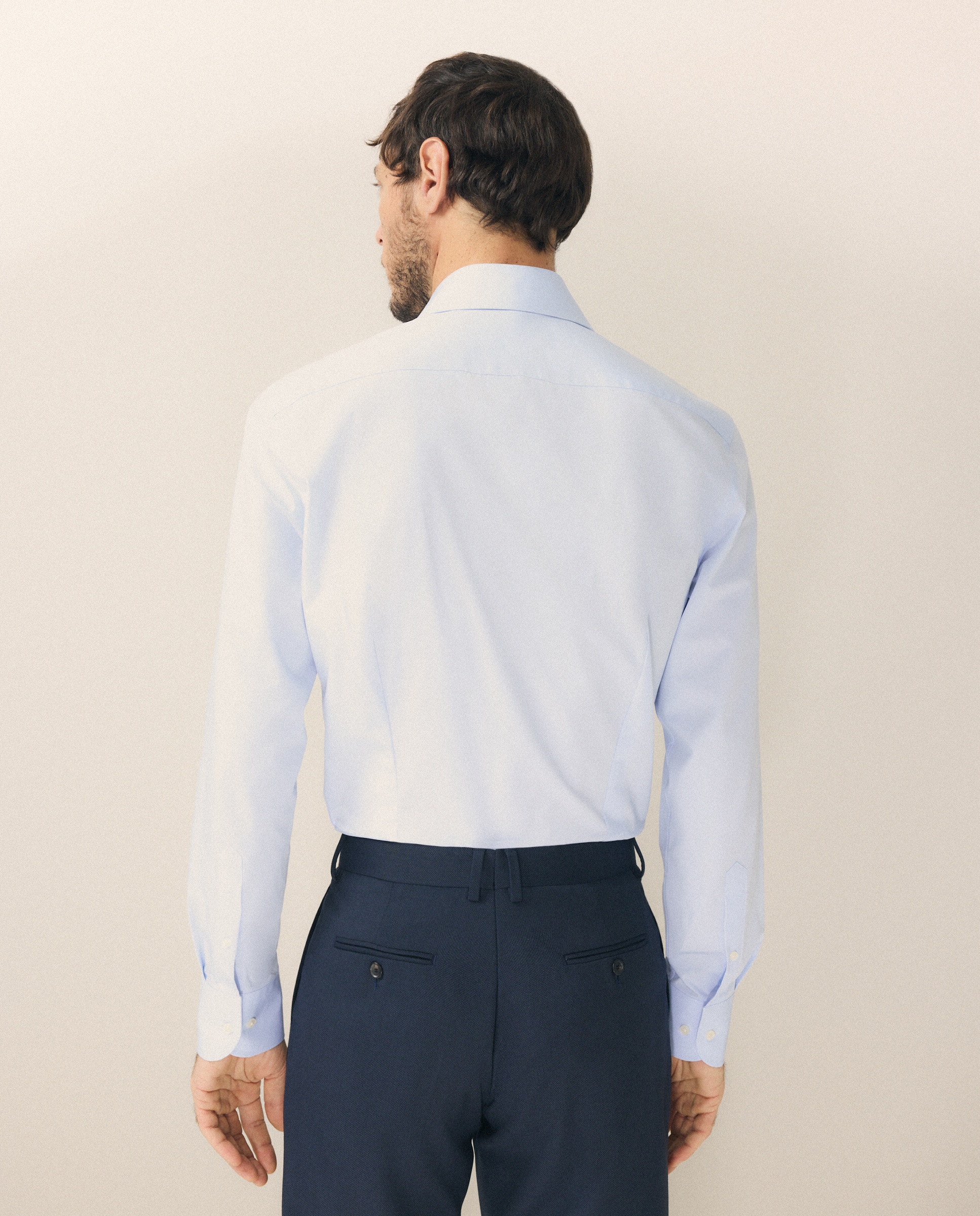 Camisa Clássica de Elastano com Manga Comprida Azul-3