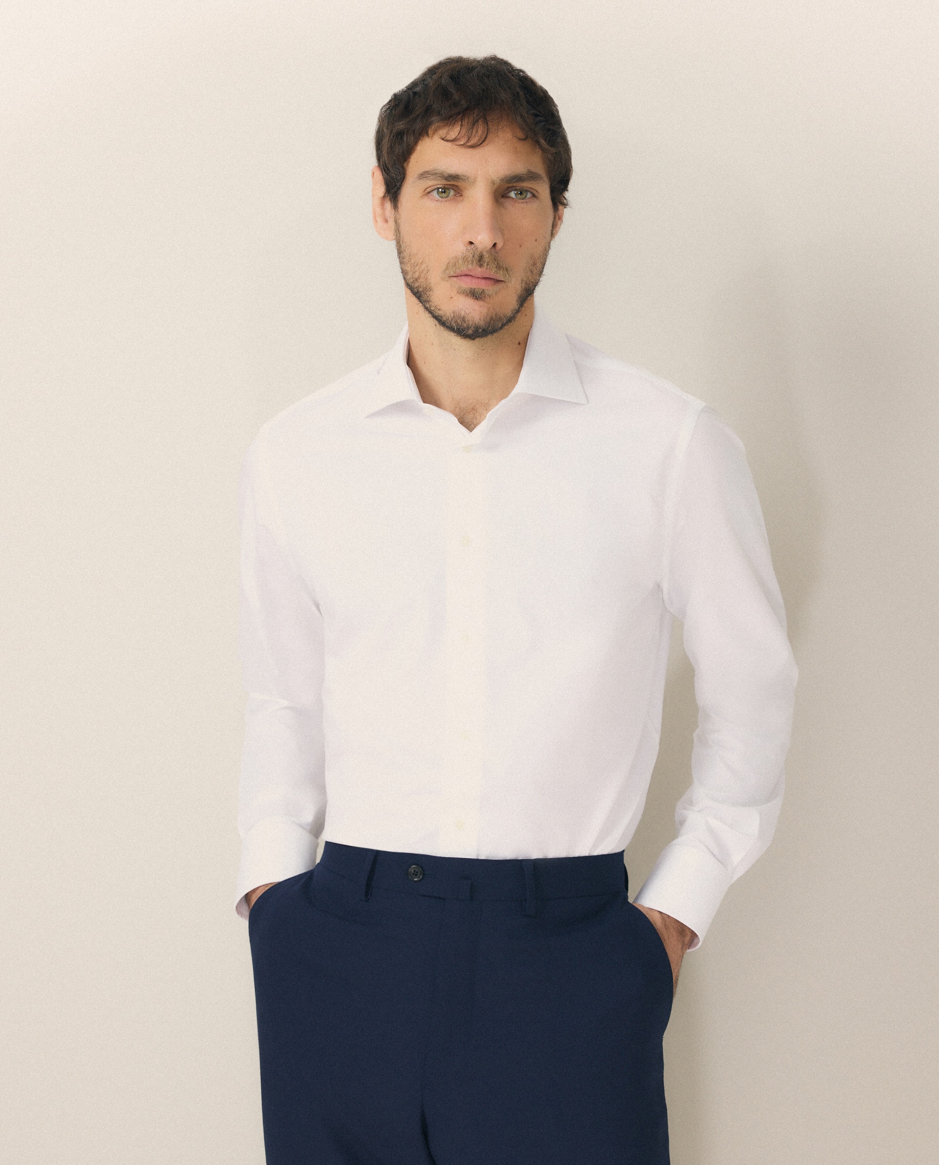 Camisa Clássica Slim Fit com Manga Comprida Branco-1