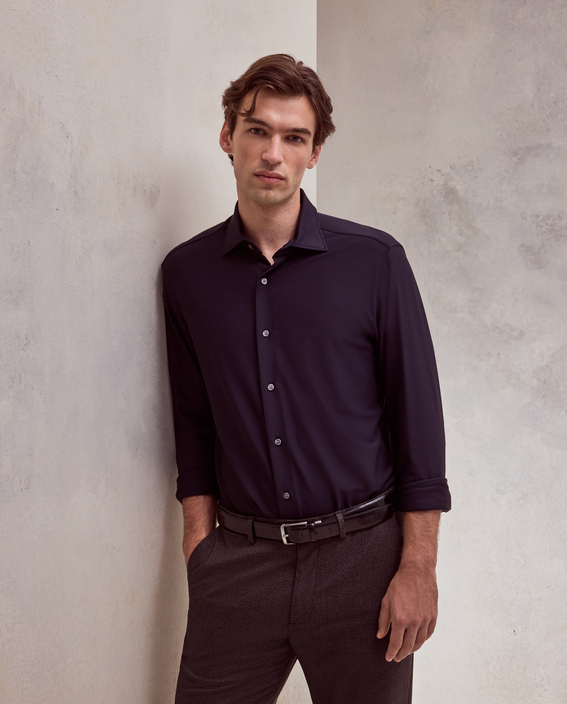 Camisa de vestir stretch slim fit. - Dustin - Azul marino Azul marino-1
