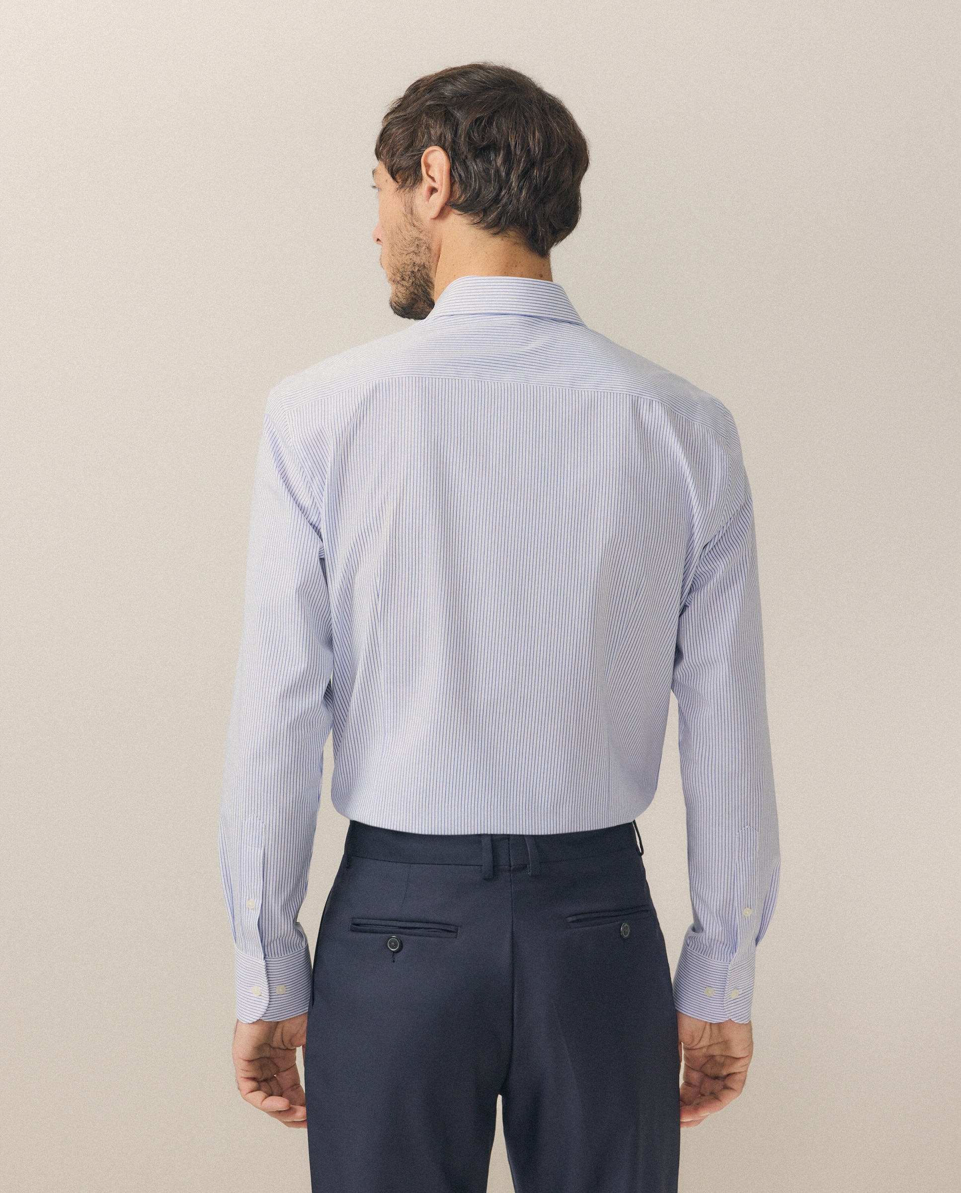 Camisa Clássica de Algodão Elastano com Manga Comprida Azul-3