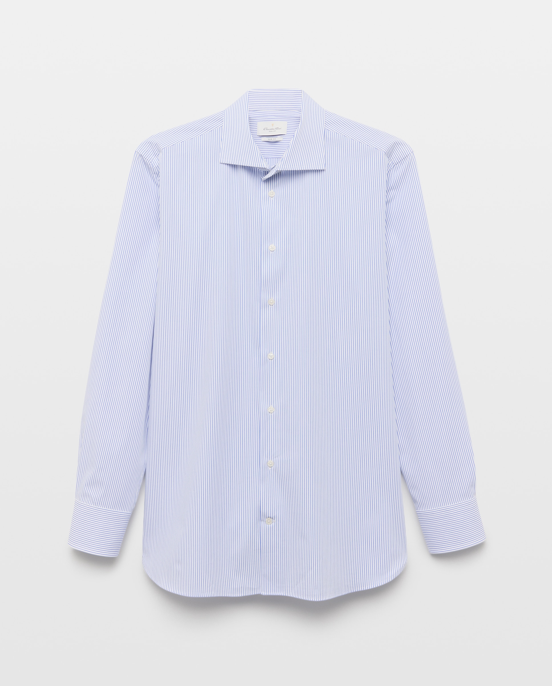 Camisa Clássica de Algodão Elastano com Manga Comprida Azul-5