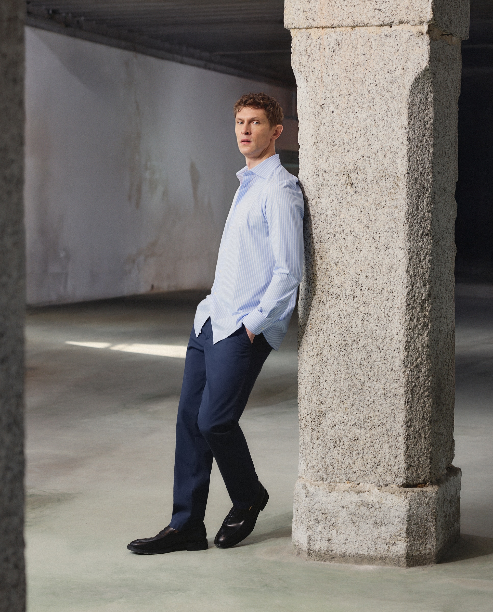 Camisa vestir algodón elastano hombre manga larga - Emidio Tucci - Azul Azul-2