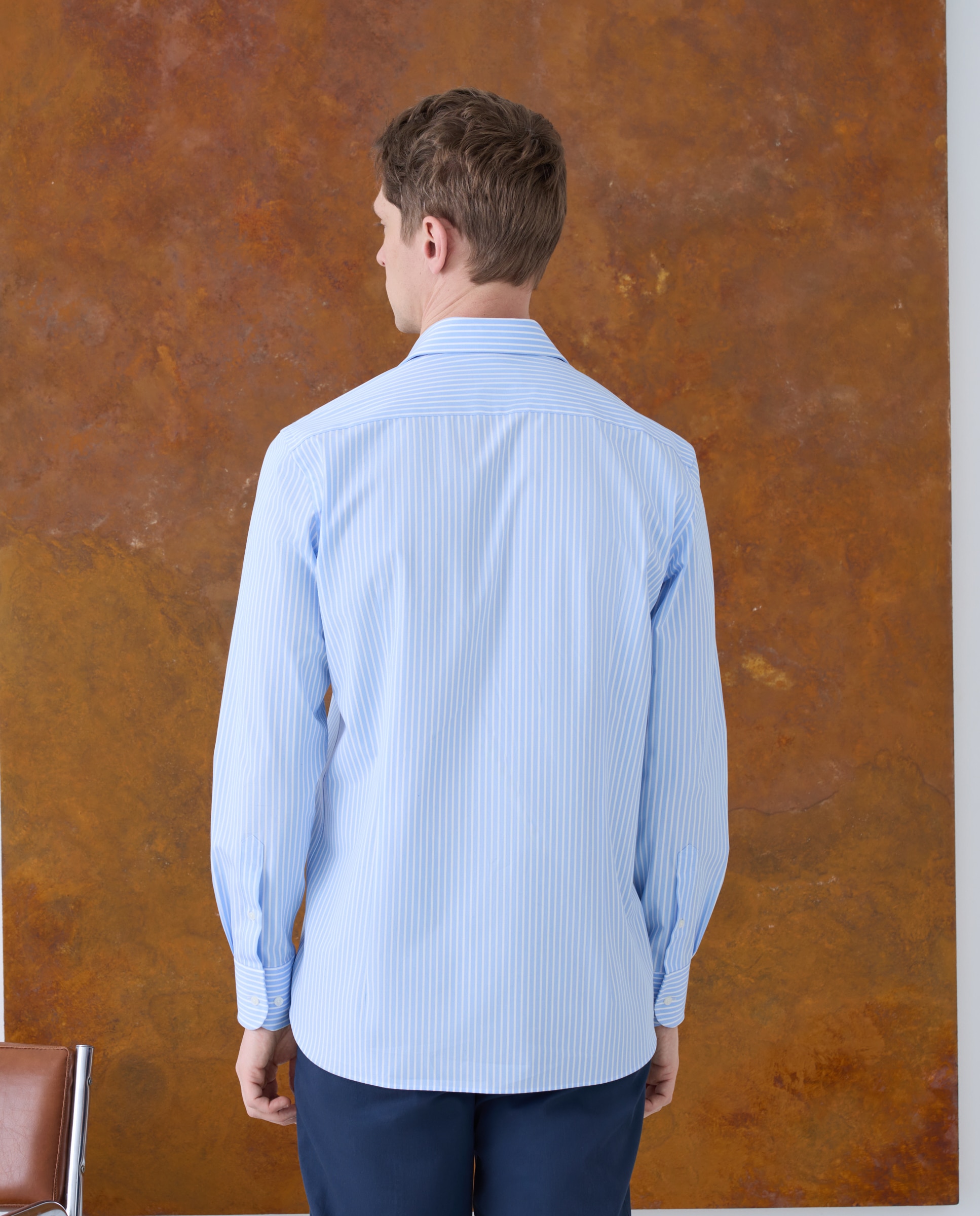Camisa vestir algodón elastano hombre manga larga - Emidio Tucci - Azul Azul-3