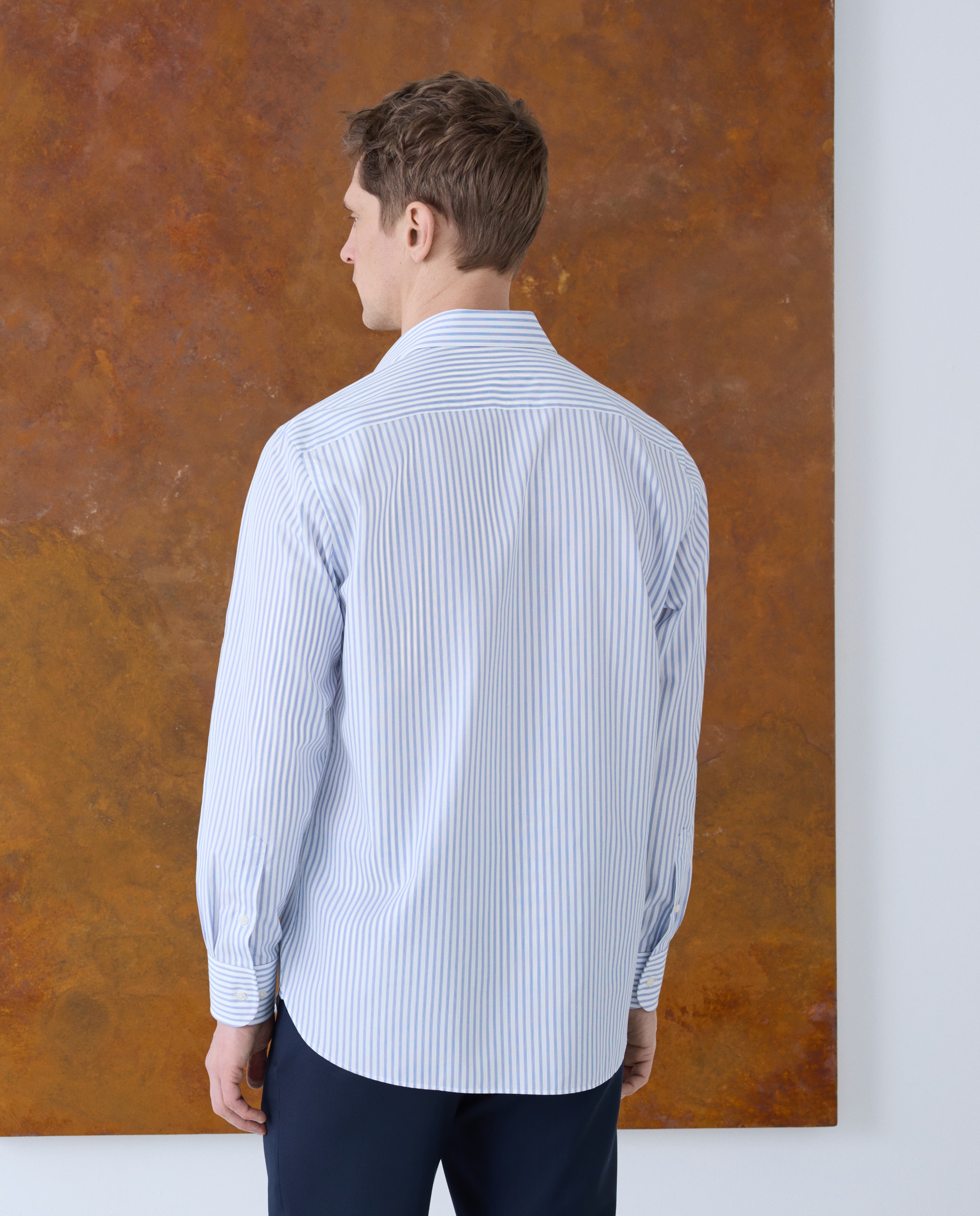Camisa Formal de Algodão Egípcio com Manga Comprida Azul-3