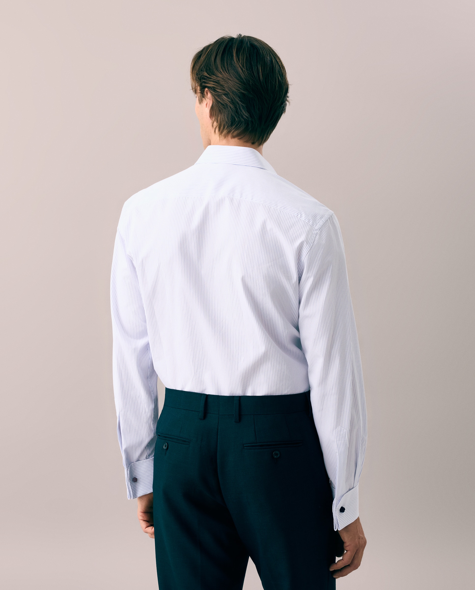 Camisa Formal de Algodão Egípcio com Manga Comprida Azul-3