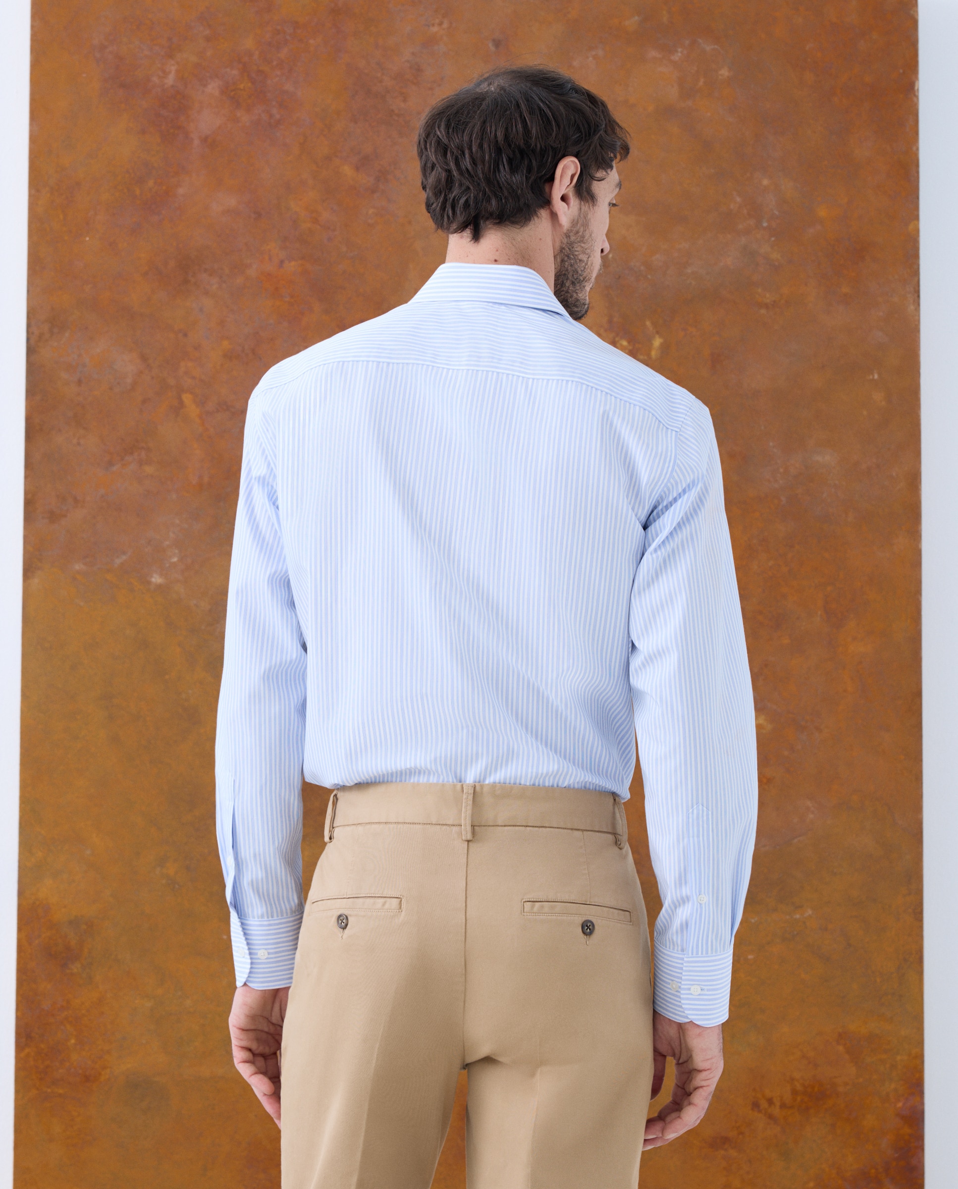 Camisa Clássica Non Iron com Manga Comprida Azul-3