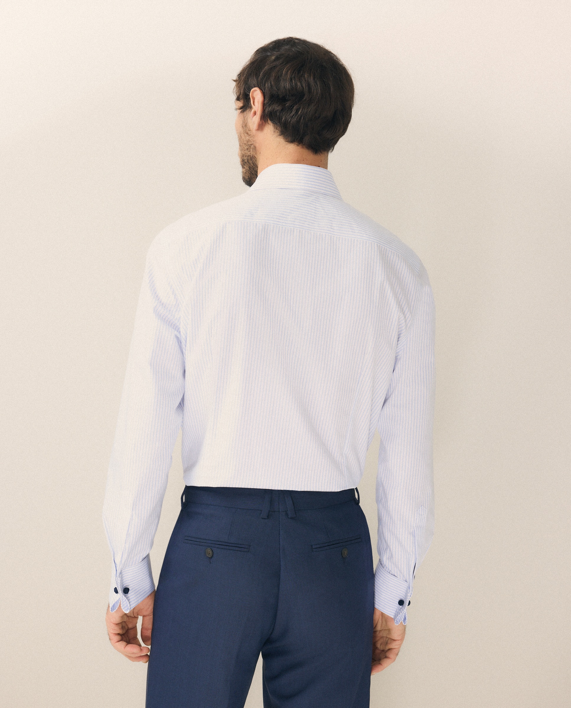 Camisa Clássica Non Iron com Manga Comprida Azul-3