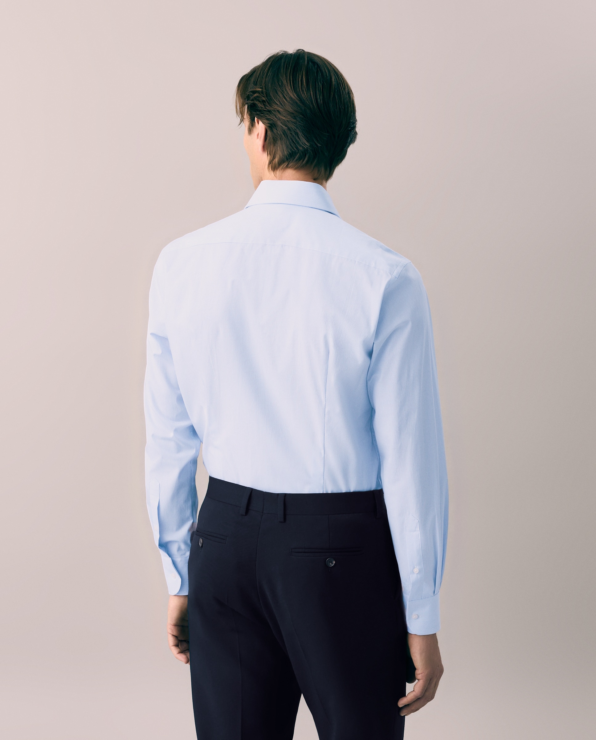 Camisa Clássica de Algodão Elastano com Manga Comprida Azul-3