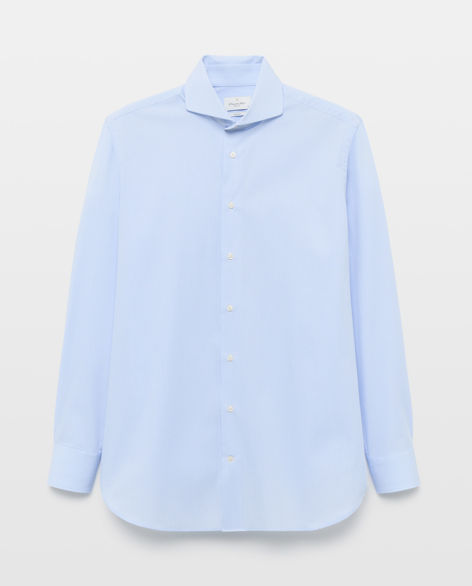 Camisa Clássica de Algodão Elastano com Manga Comprida Azul-5
