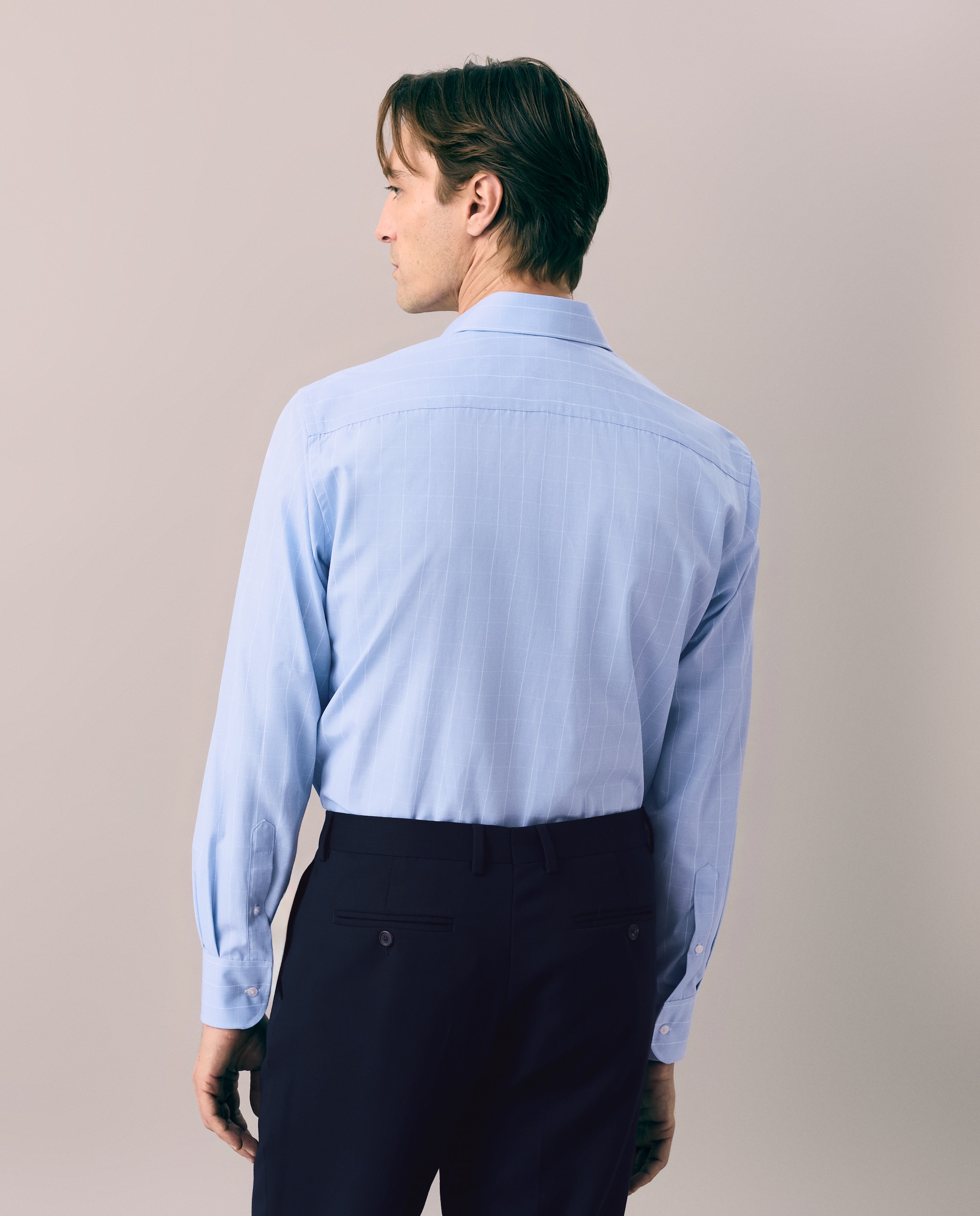 Camisa Formal de Algodão Egípcio com Manga Comprida Azul-3