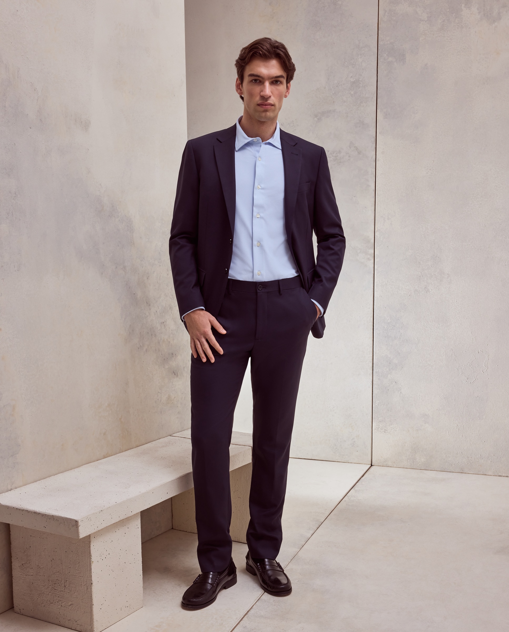 Camisa slim fit con tejido stretch estampada de hombre - Dustin - Azul Azul-2