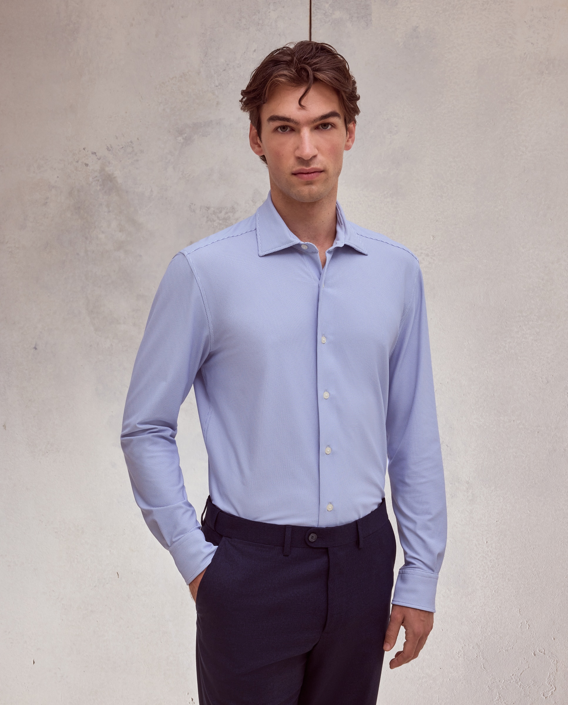 Imagen 0 de Camisa slim fit con tejido stretch estampada de hombre   Azul