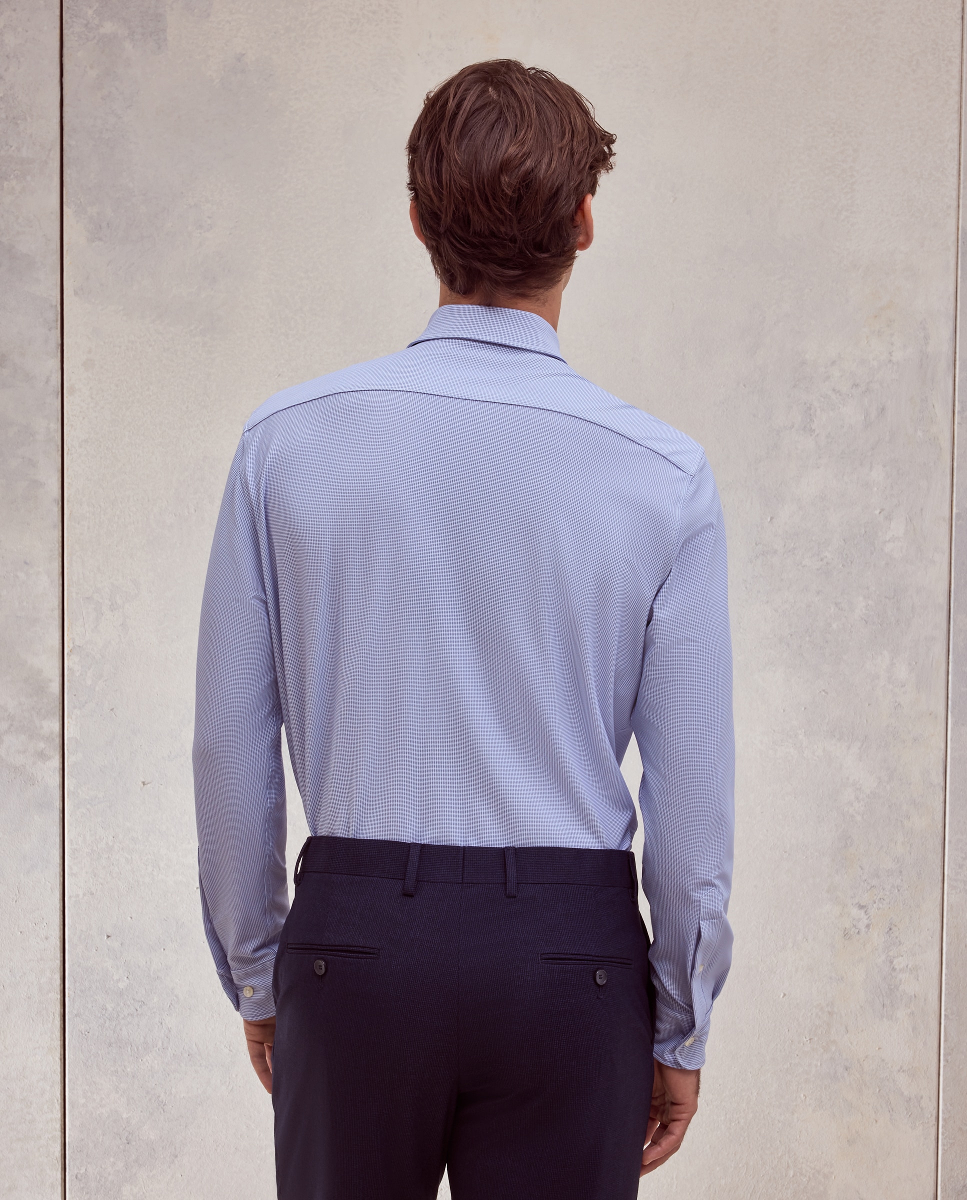 Camisa slim fit con tejido stretch estampada de hombre - Dustin - Azul Azul-3