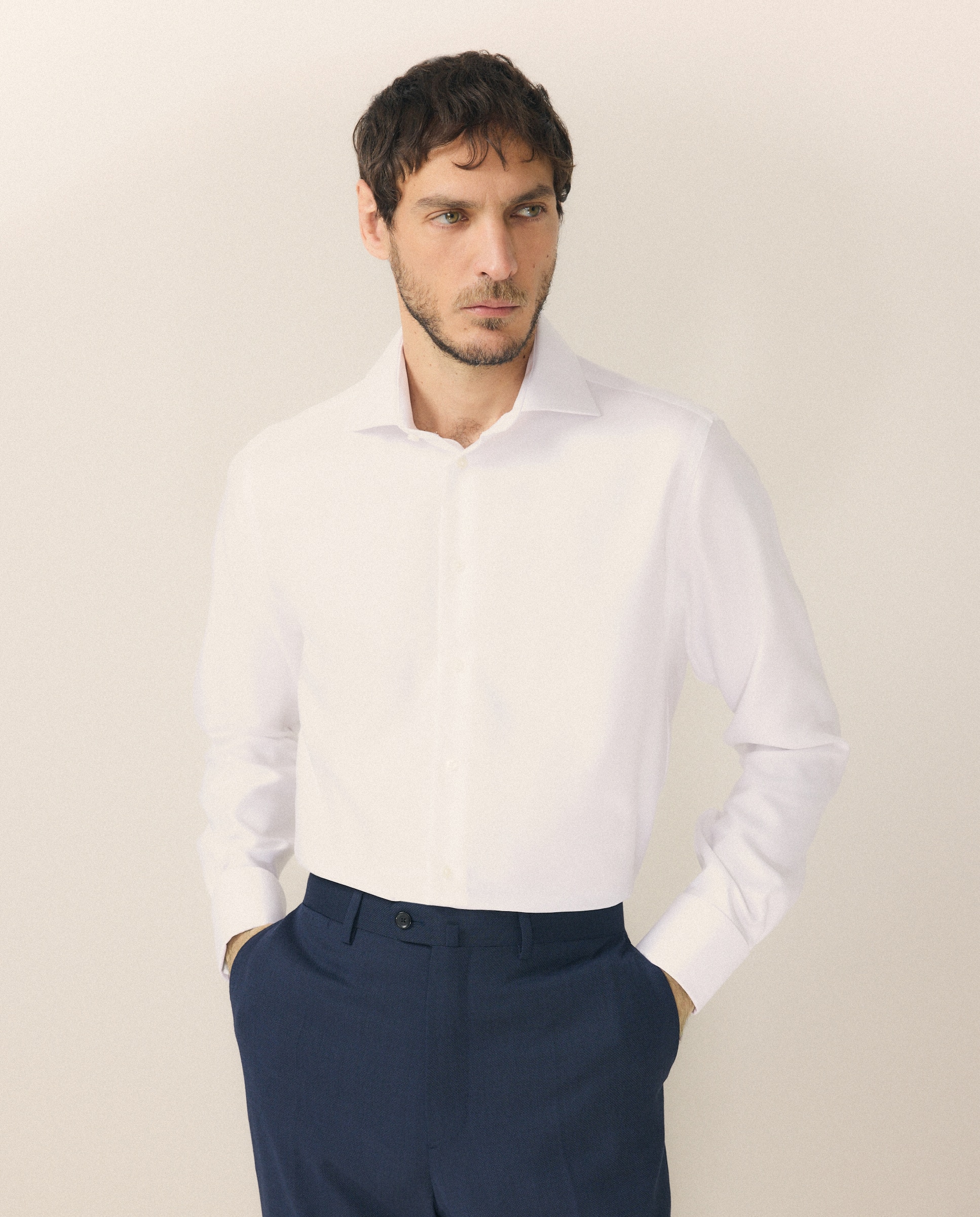 Camisa de hombre vestir non iron regular fit - Emidio Tucci - Blanco Blanco-1