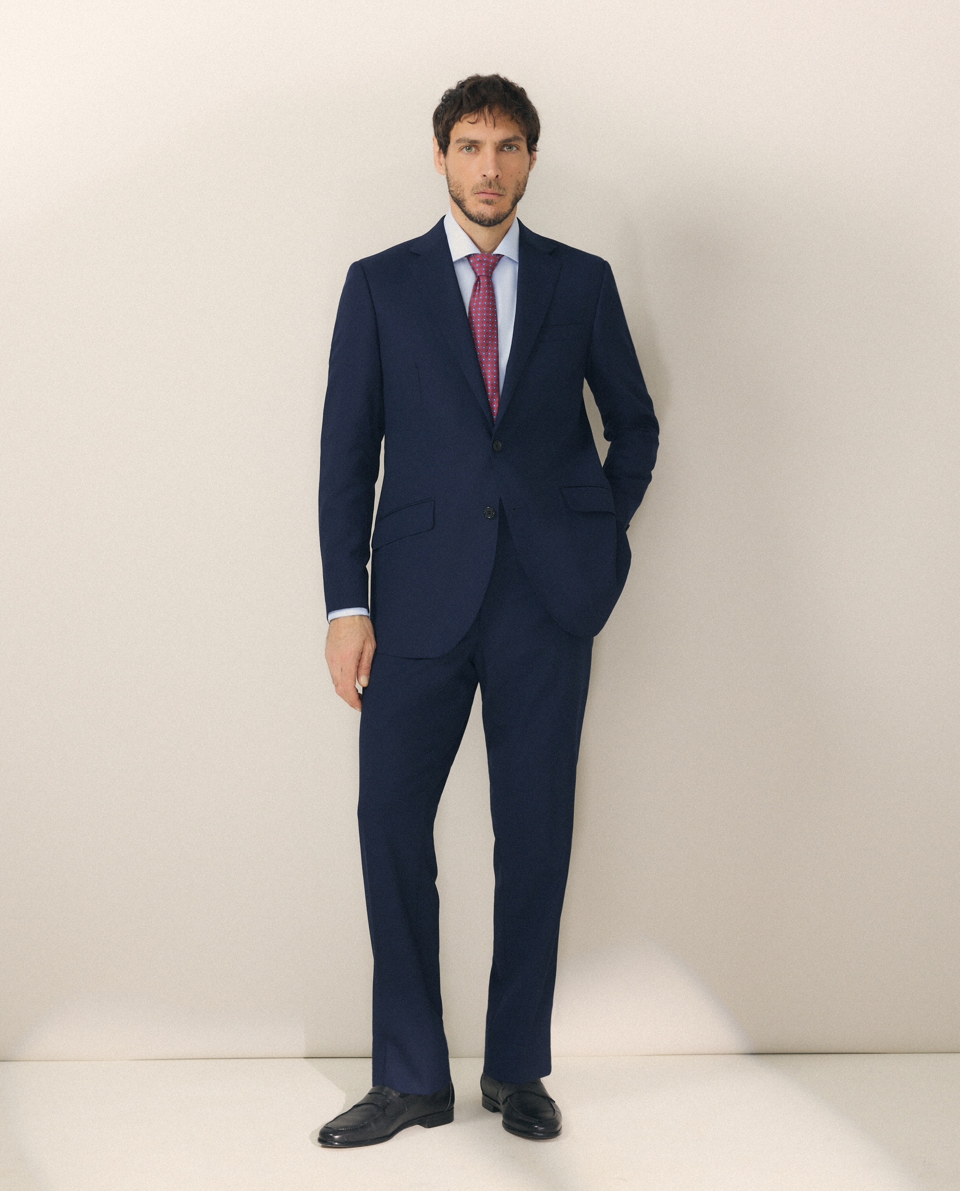 Camisa Clássica com Manga Comprida e Gola Italiana Azul-2