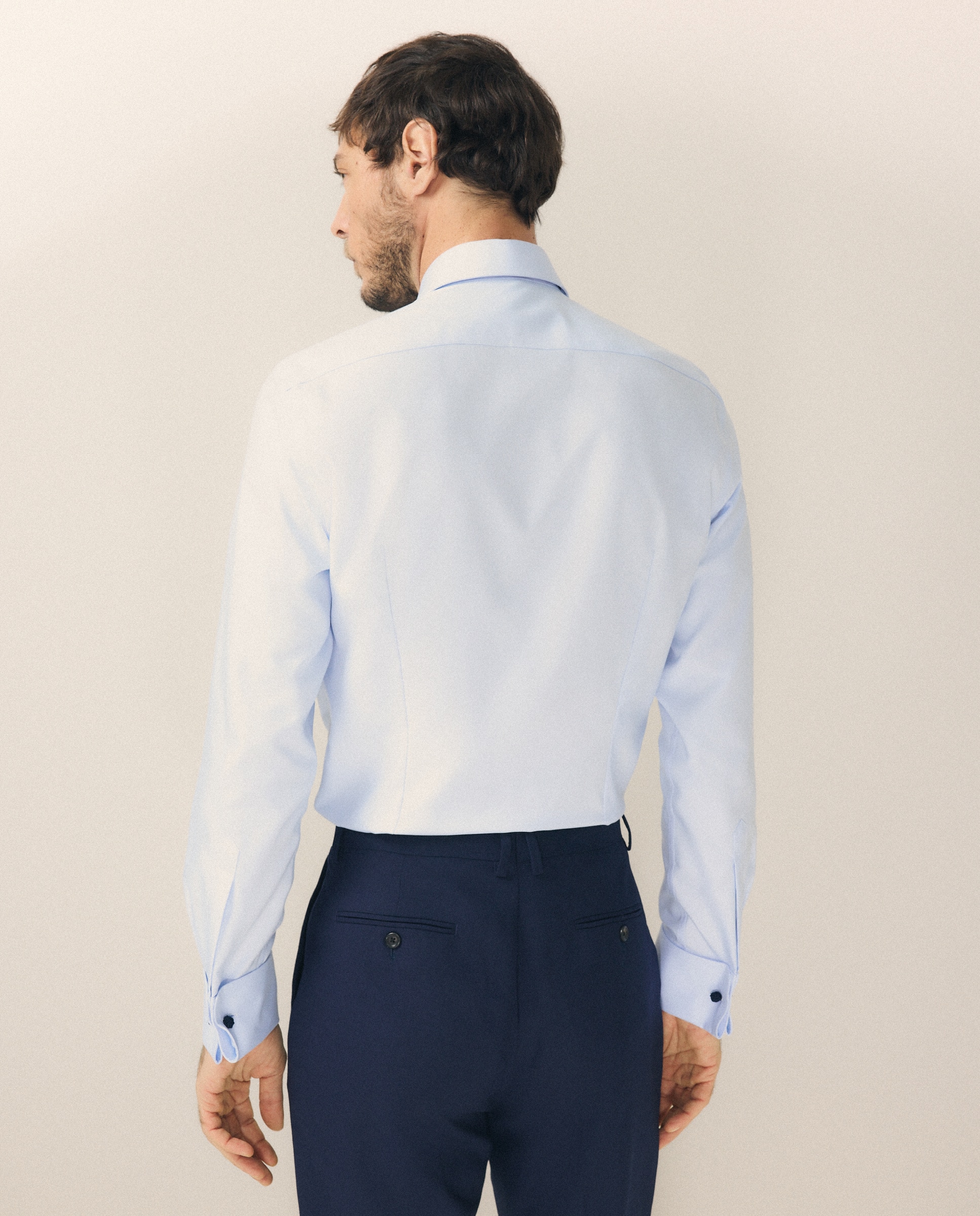 Camisa Clássica com Manga Comprida e Gola Italiana Azul-3