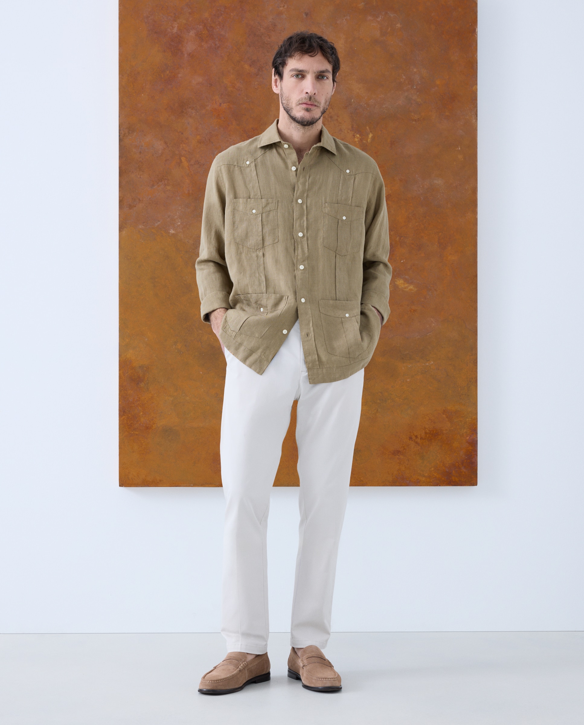 Camisa Guayabera de Linho Amarelo-2