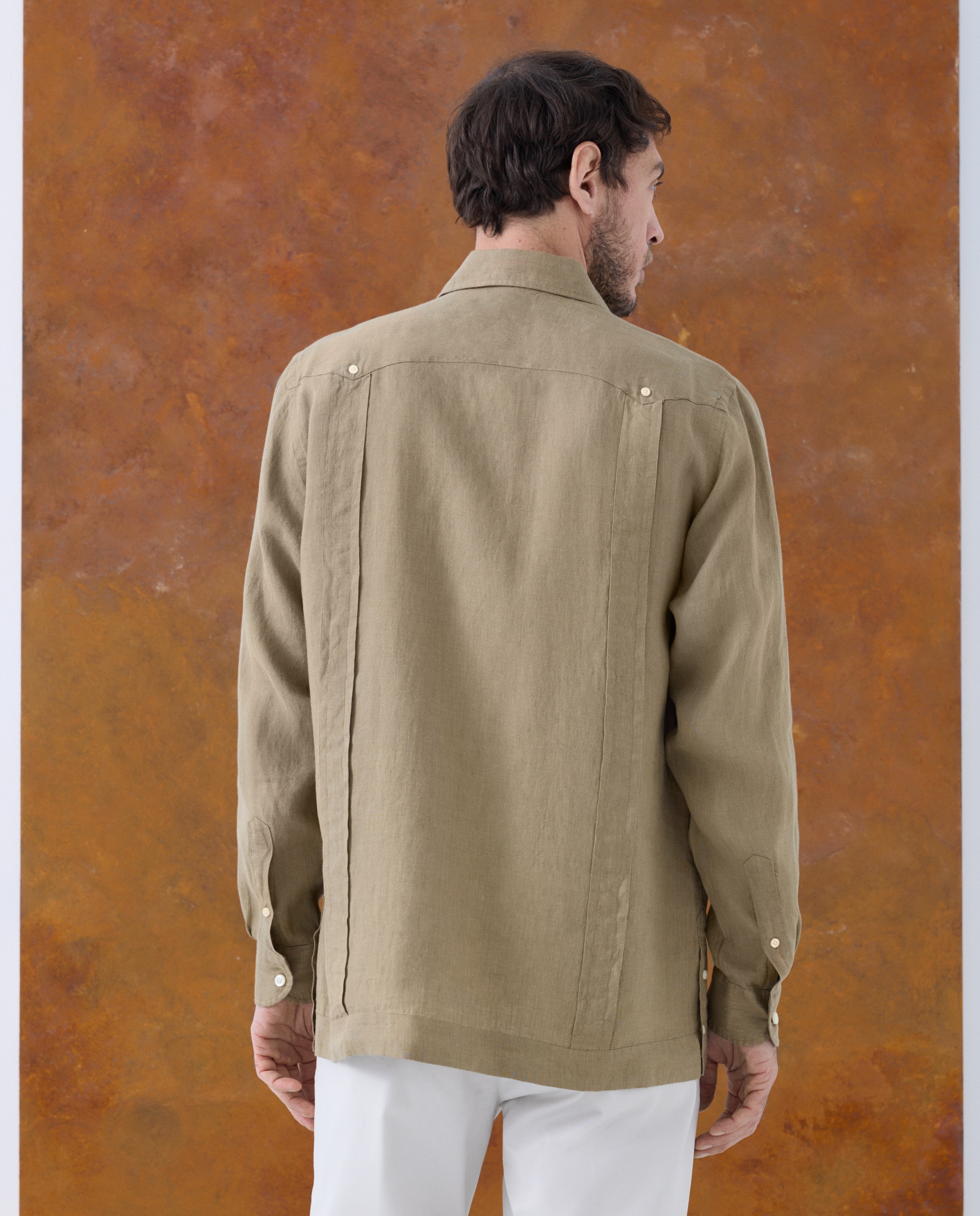 Camisa Guayabera de Linho Amarelo-4