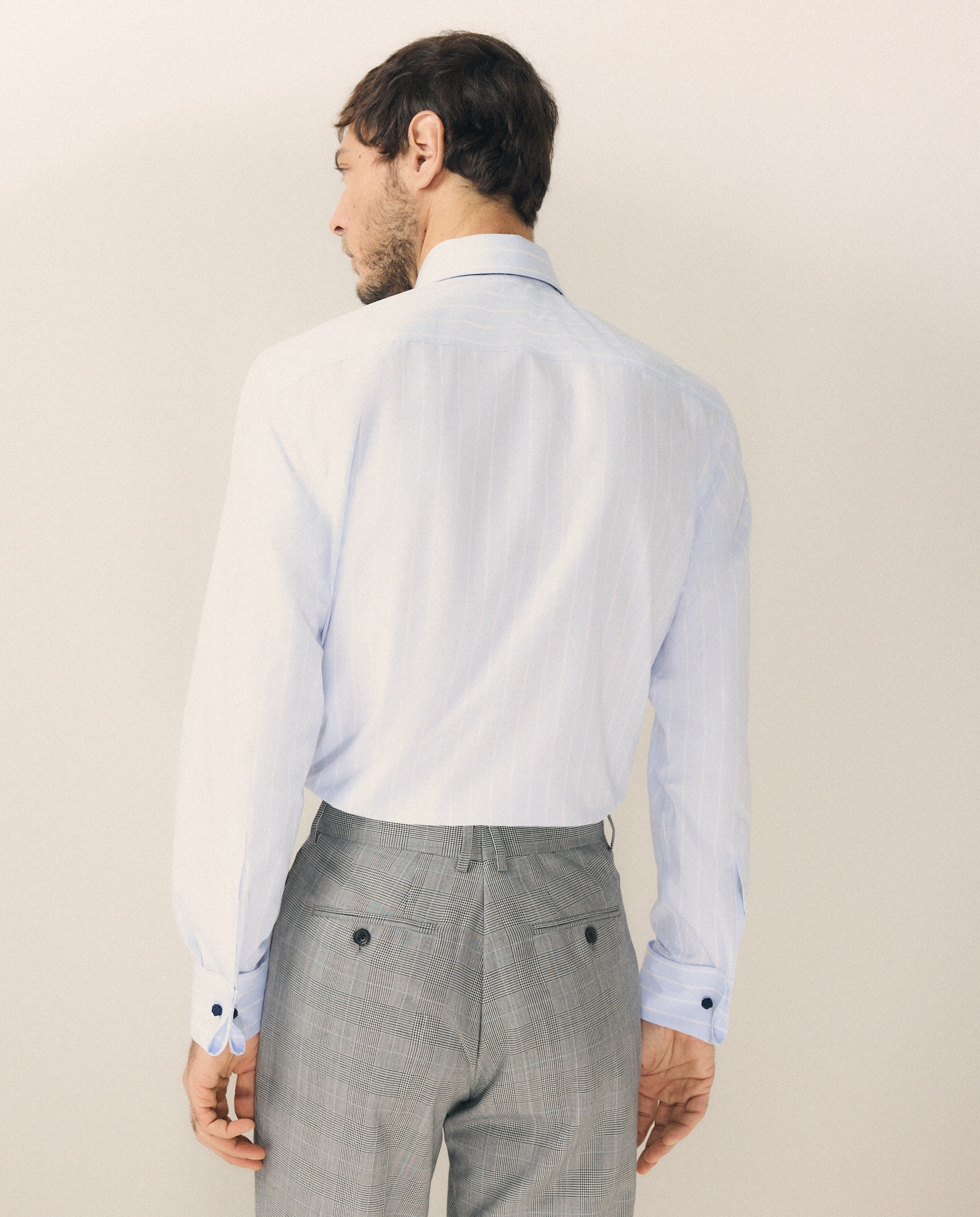 Camisa Clássica Non Iron com Manga Comprida Azul-3