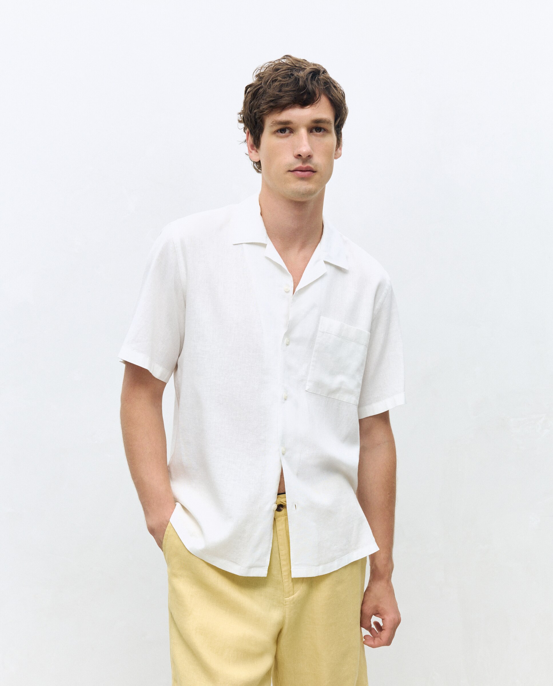 Camisa bowling fit lino algodón hombre - Dustin - Blanco Blanco-2