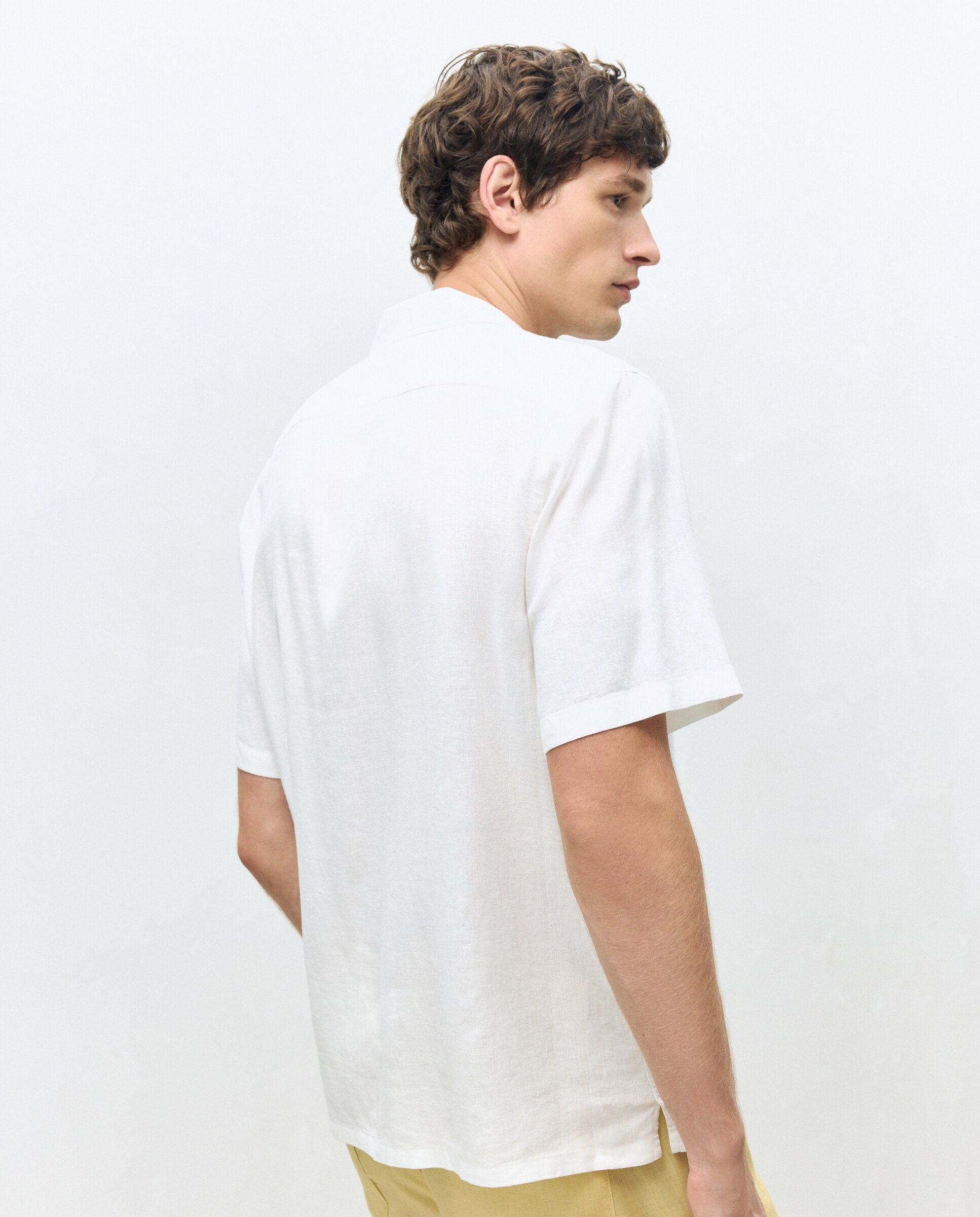 Camisa bowling fit lino algodón hombre - Dustin - Blanco Blanco-4