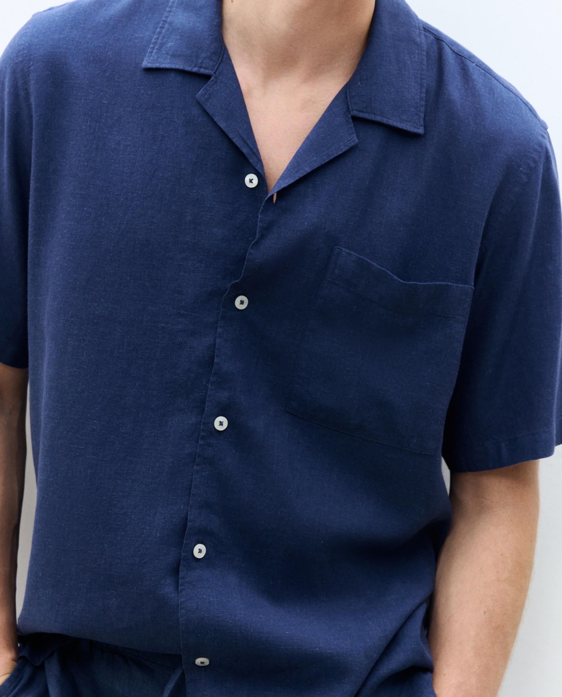 Camisa bowling fit lino algodón hombre - Dustin - Azul marino Azul marino-3