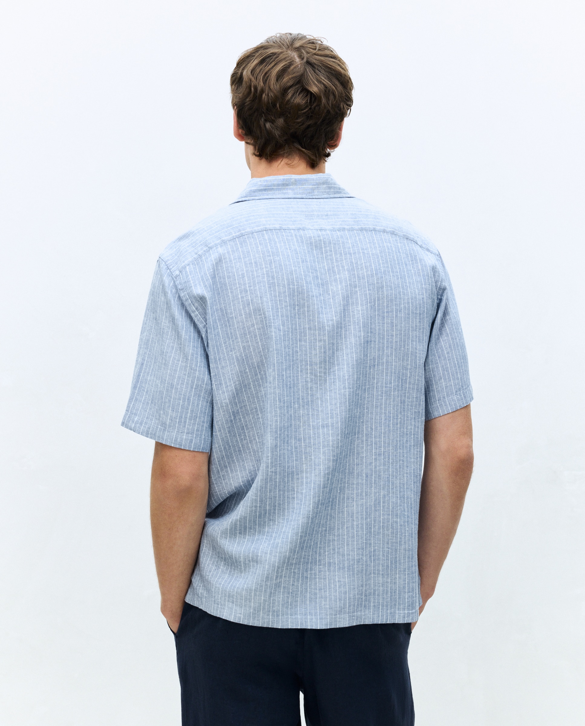 Camisa bowling fit lino algodón hombre - Dustin - Añil Añil-3