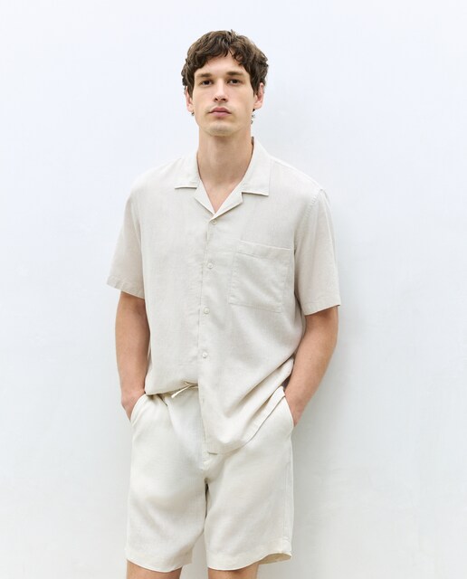 Camisa bowling fit lino algodón hombre