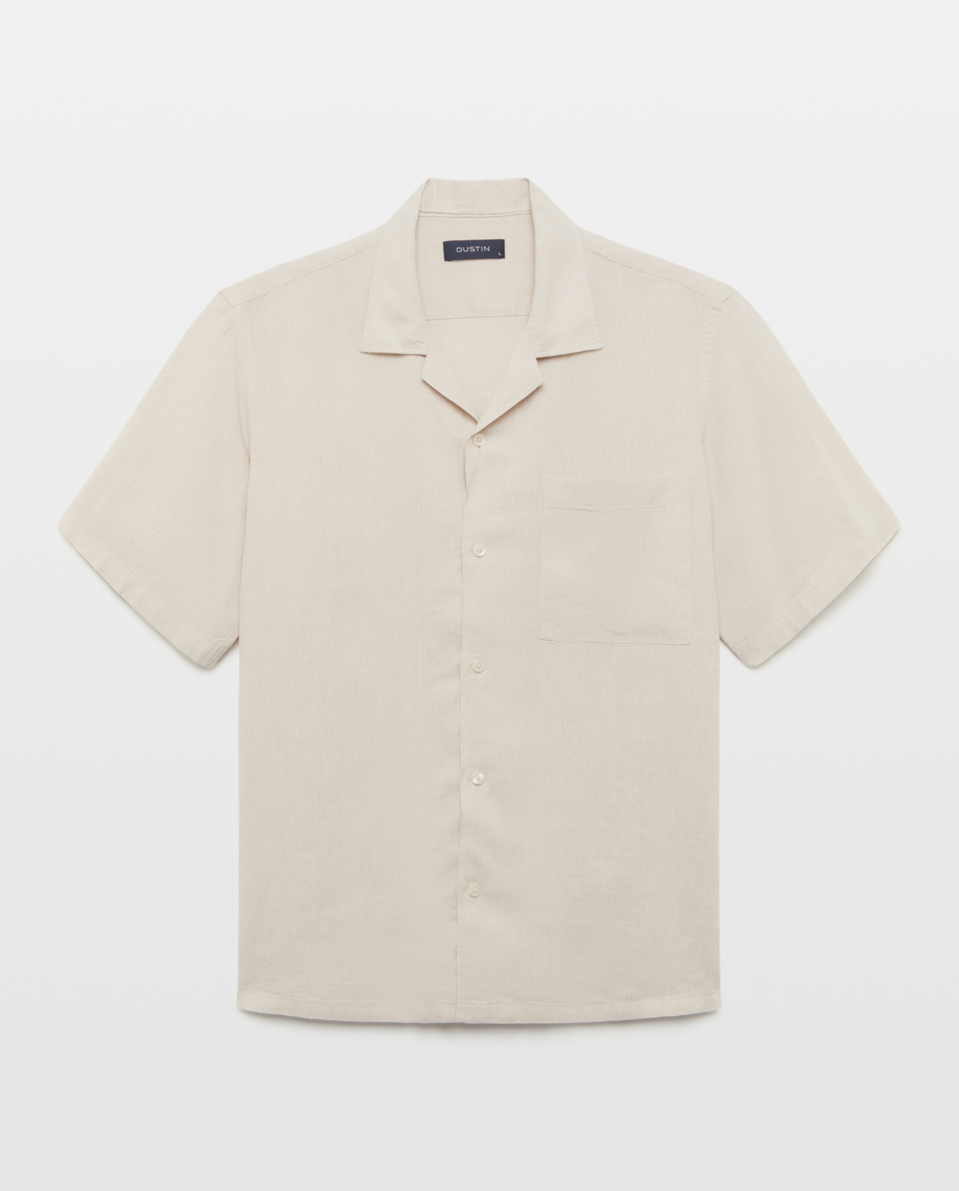 Camisa de Colarinho Bowling às Riscas Classic Fit com Manga Curta Bege-4