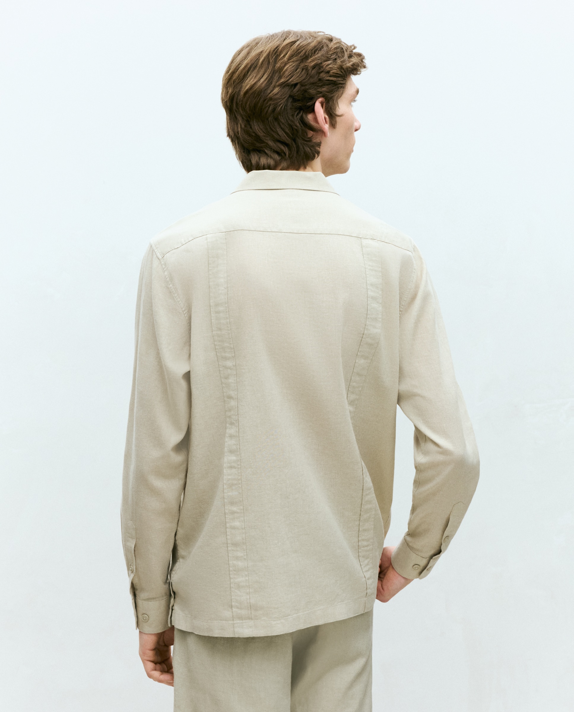 Camisa Guayabera Lisa Bege-4