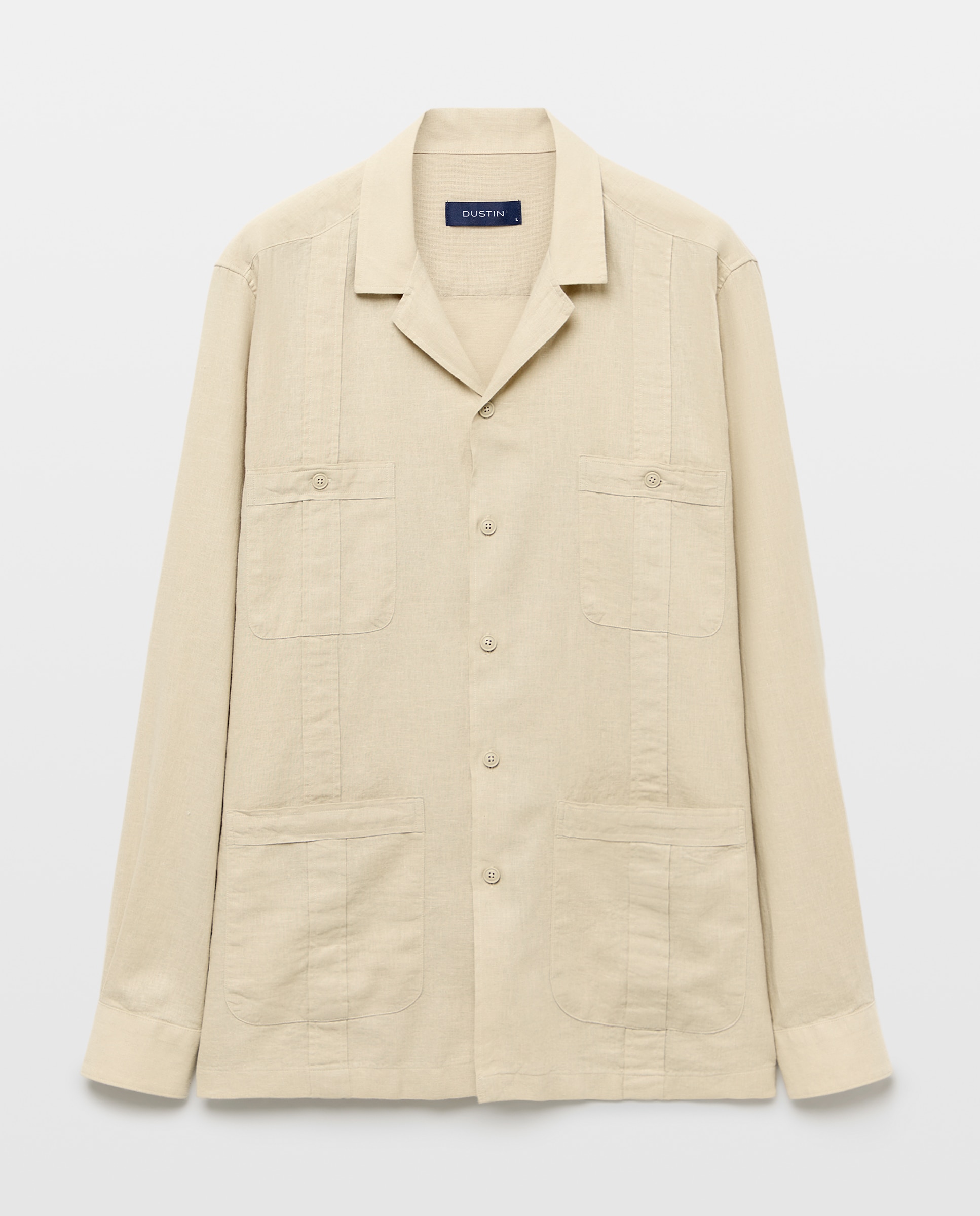 Camisa Guayabera Lisa Bege-5