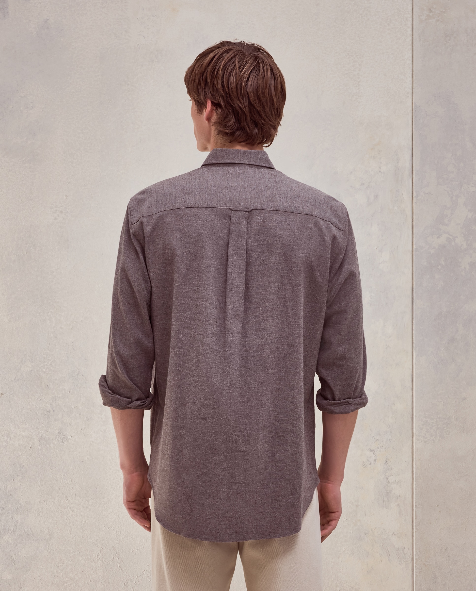 Camisa villela algodón melange lisa. - Dustin - Marrón Marrón-3