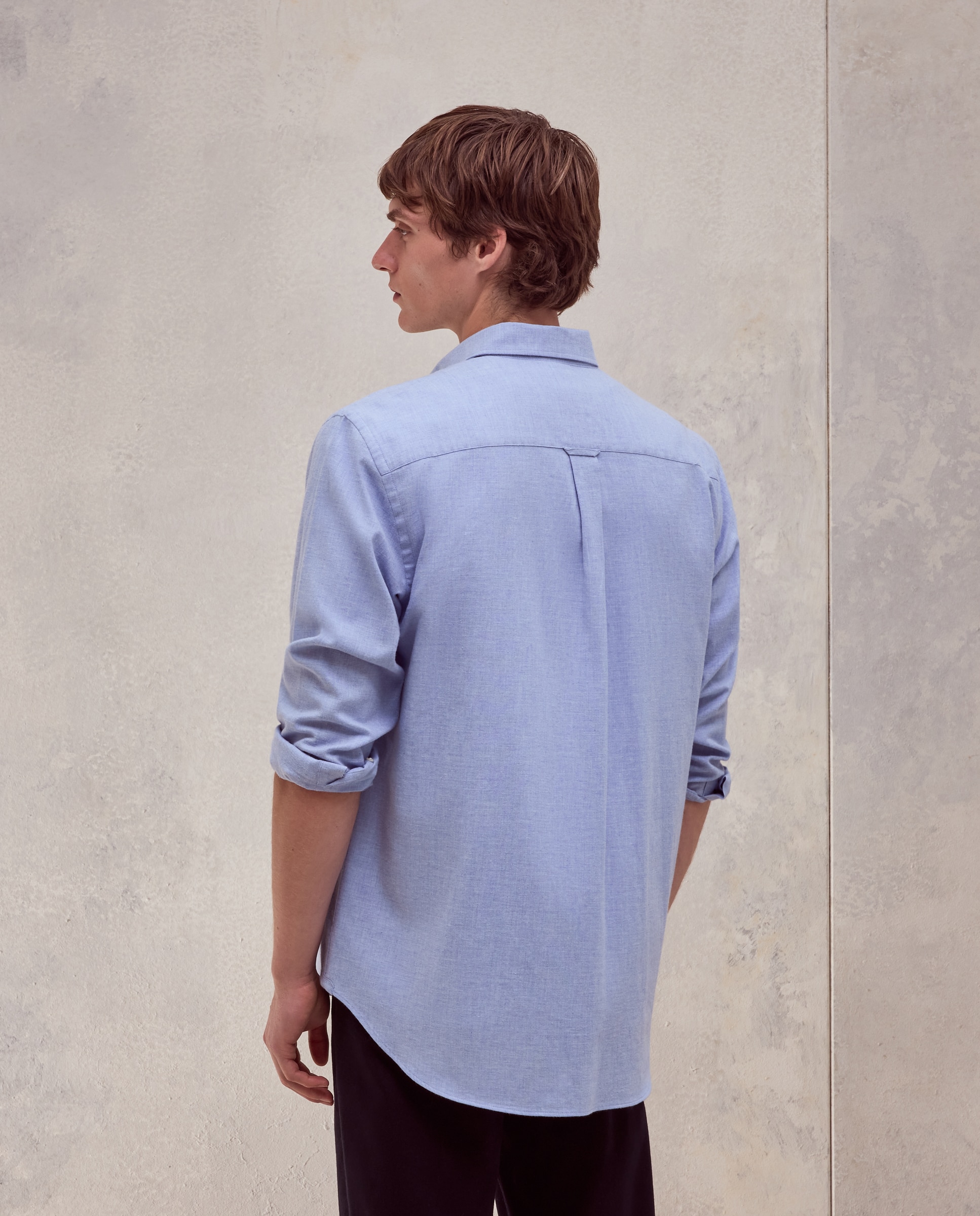 Camisa villela algodón melange lisa. - Dustin - Azul claro Azul claro-3