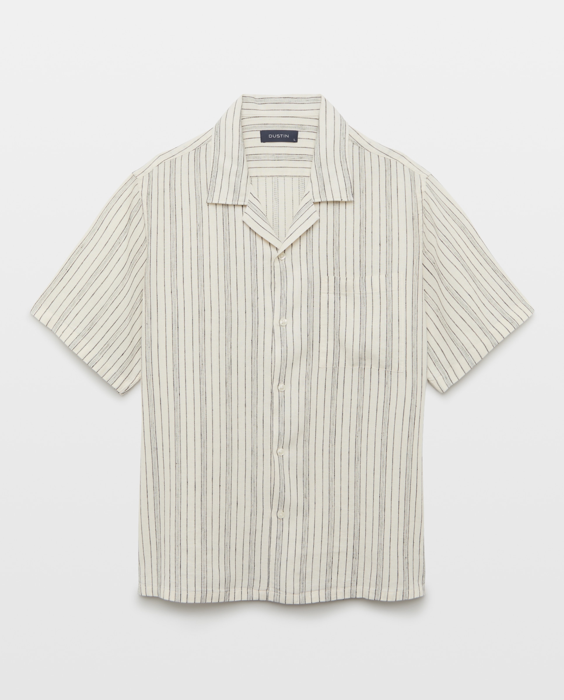 Camisa de Colarinho Bowling às Riscas Classic Fit com Manga Curta 120 Cru-5