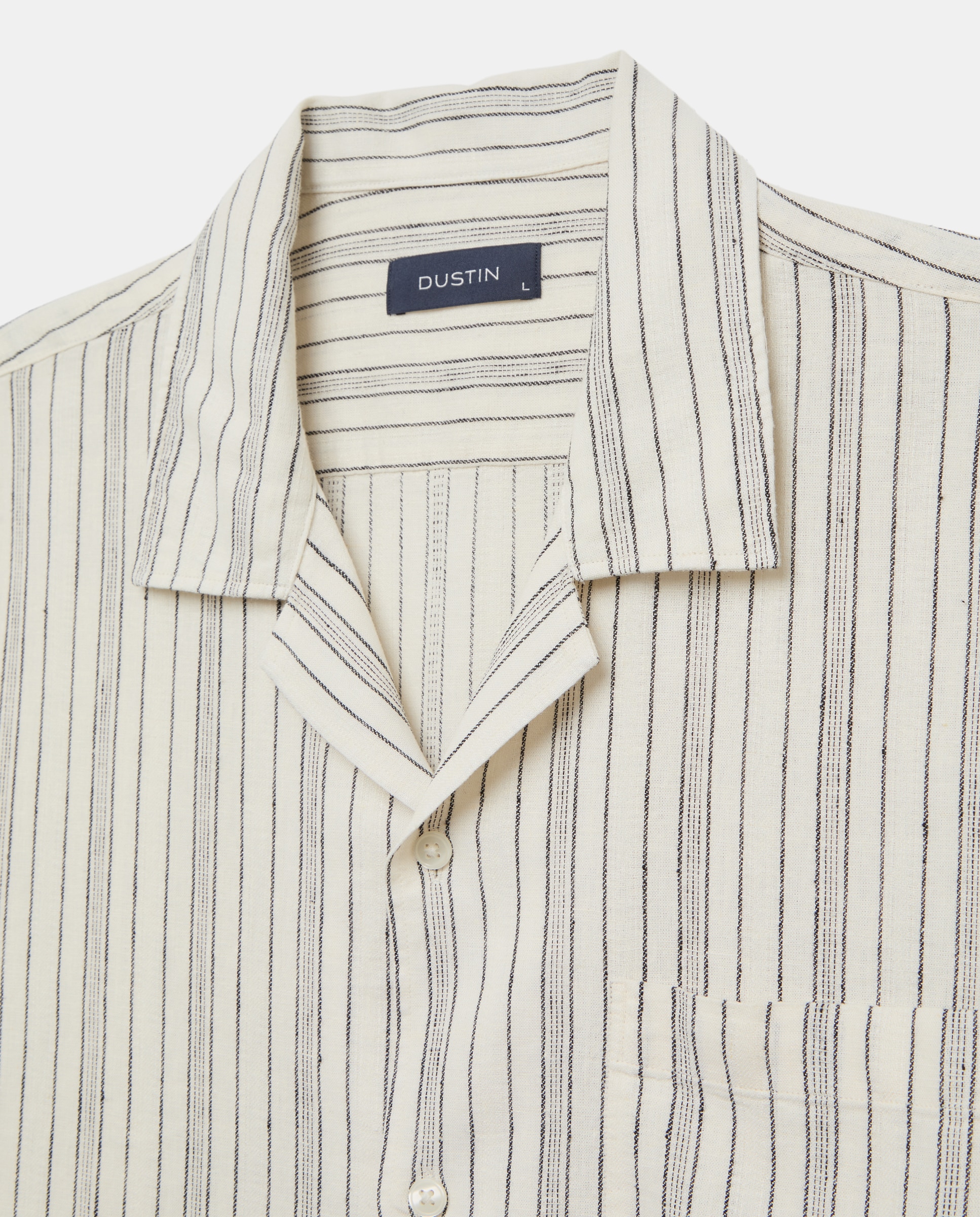Camisa de Colarinho Bowling às Riscas Classic Fit com Manga Curta 120 Cru-6