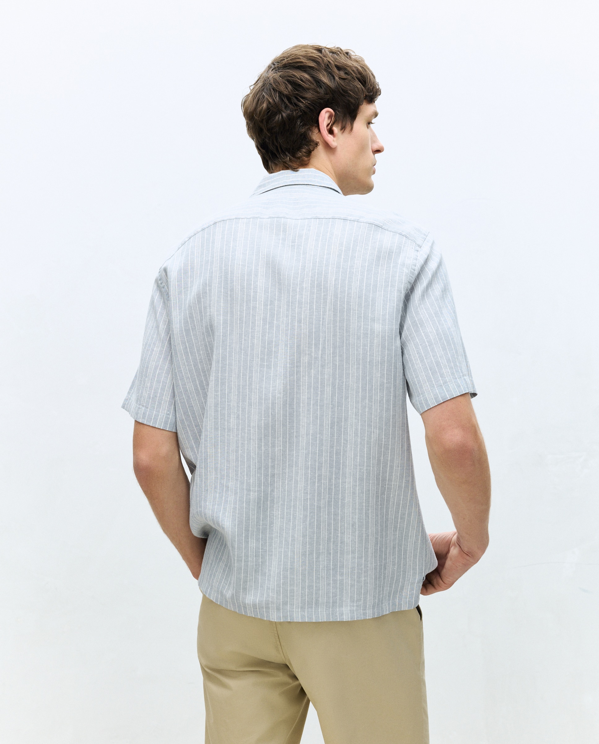 Camisa bowling fit lino algodón hombre - Dustin - Añil Añil-3