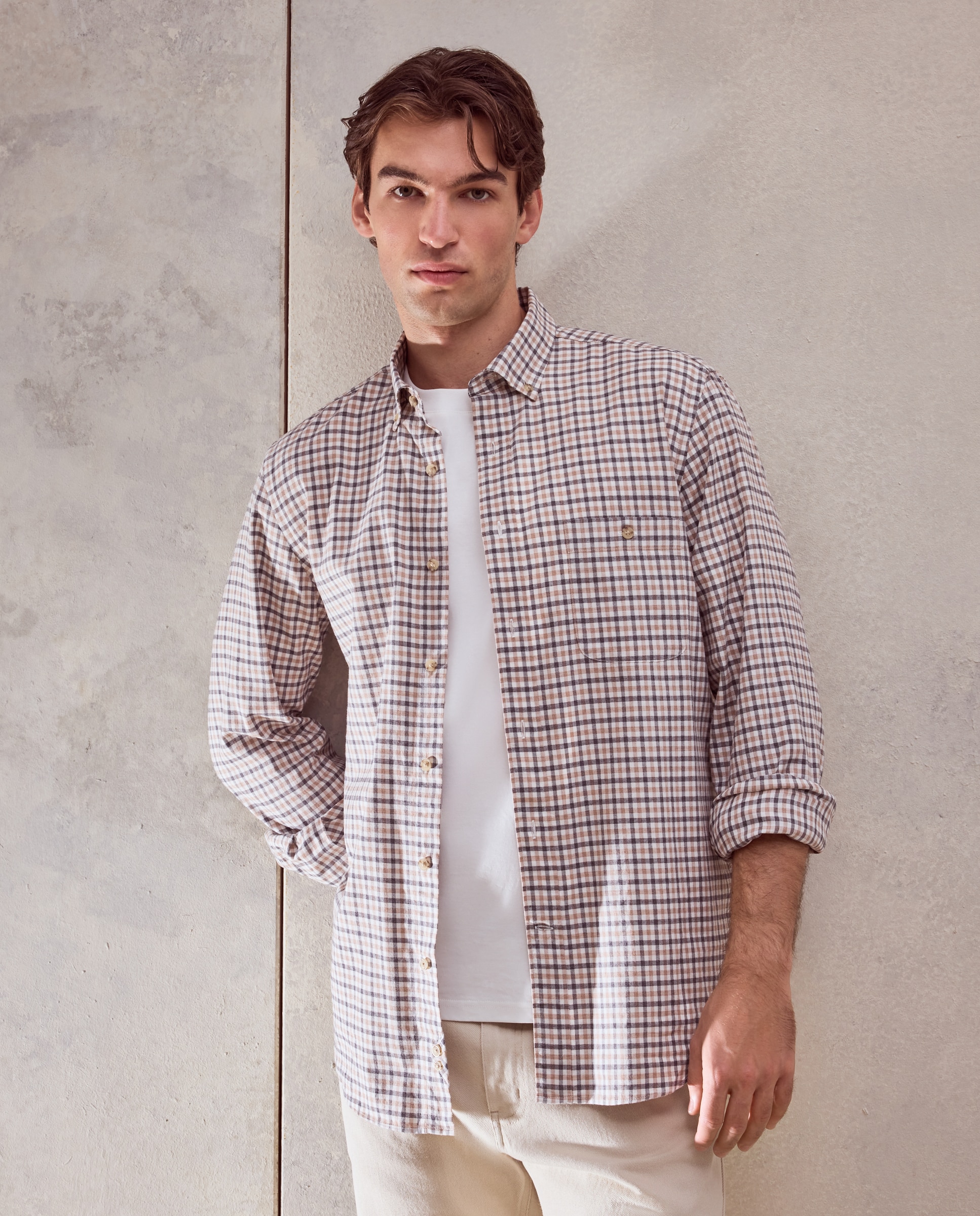 Camisa de sport villela cuadros vichy bicolor. - Dustin - Marrón Marrón-1