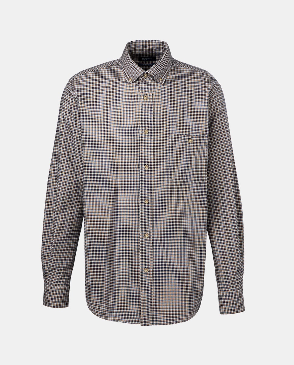 Camisa Villela aos Micro Quadrados com Manga Comprida e Padrão Clássico. Castanho-claro-5