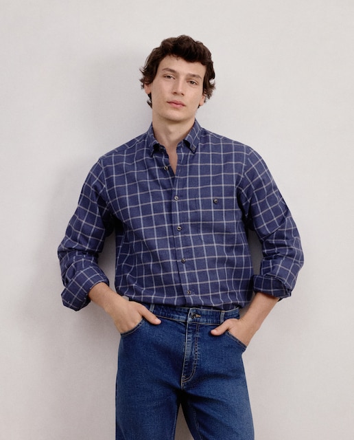 Dustin — Camisa de manga larga villela cuadro fondo oscuro classic.