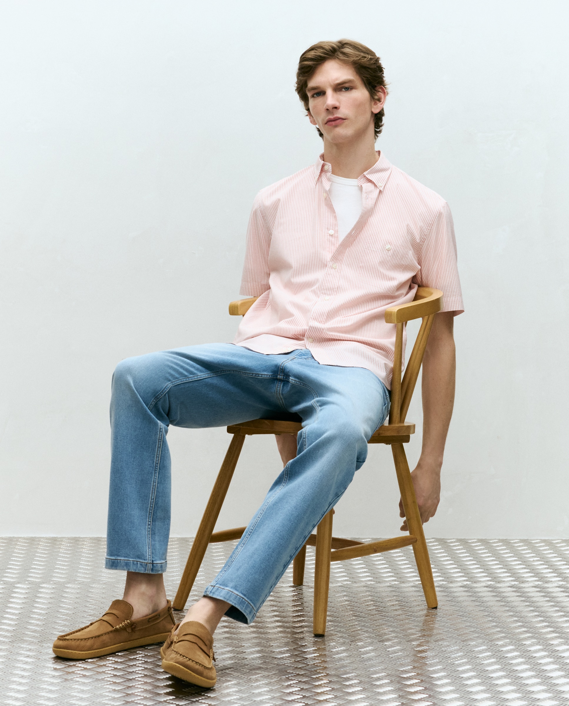 Imagem 0 de Camisa de Manga Curta em Popelina às Riscas