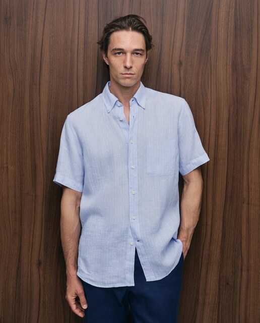 Camisa hombre lino manga corta