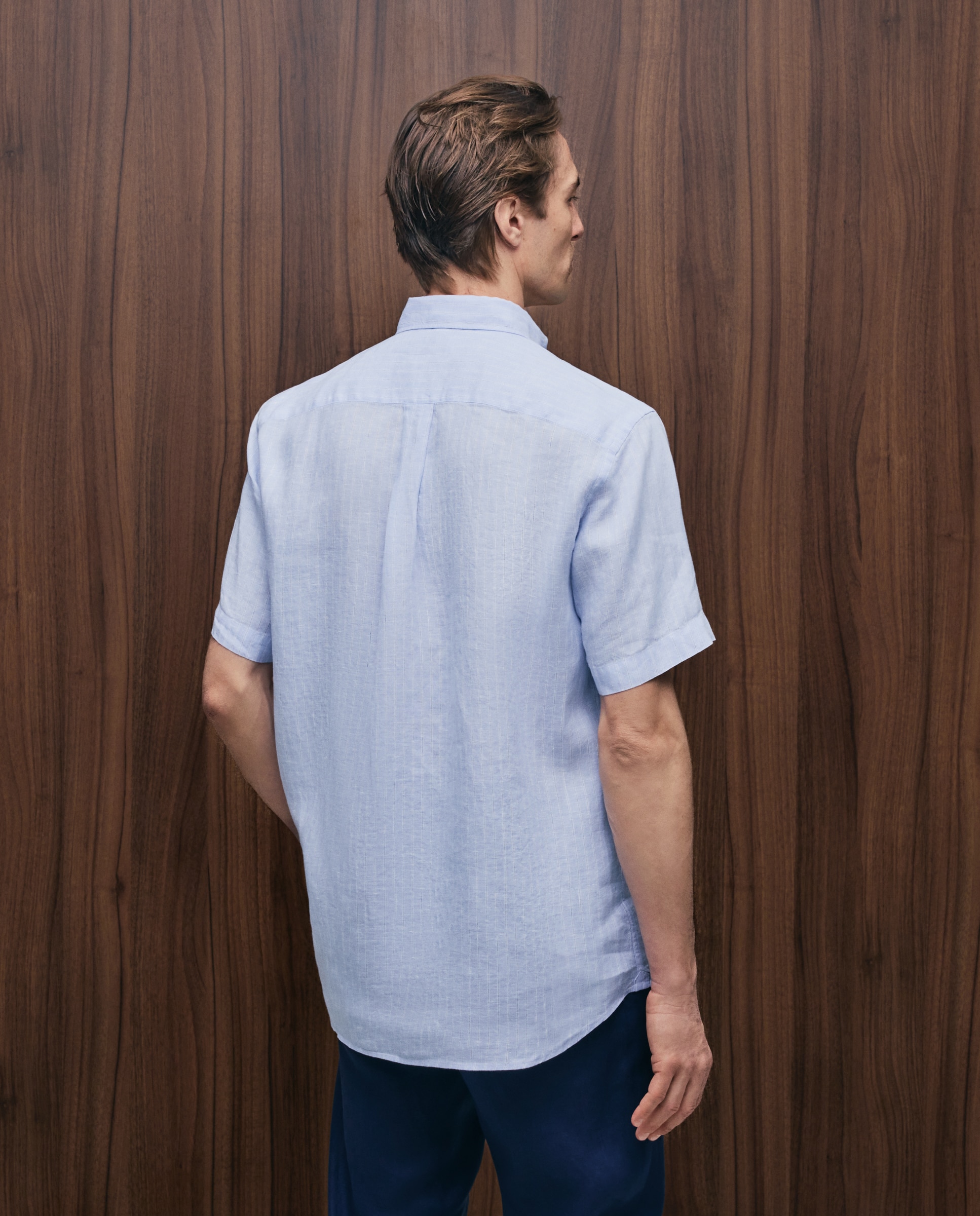 Camisa de Linho com Manga Curta Azul-claro-3