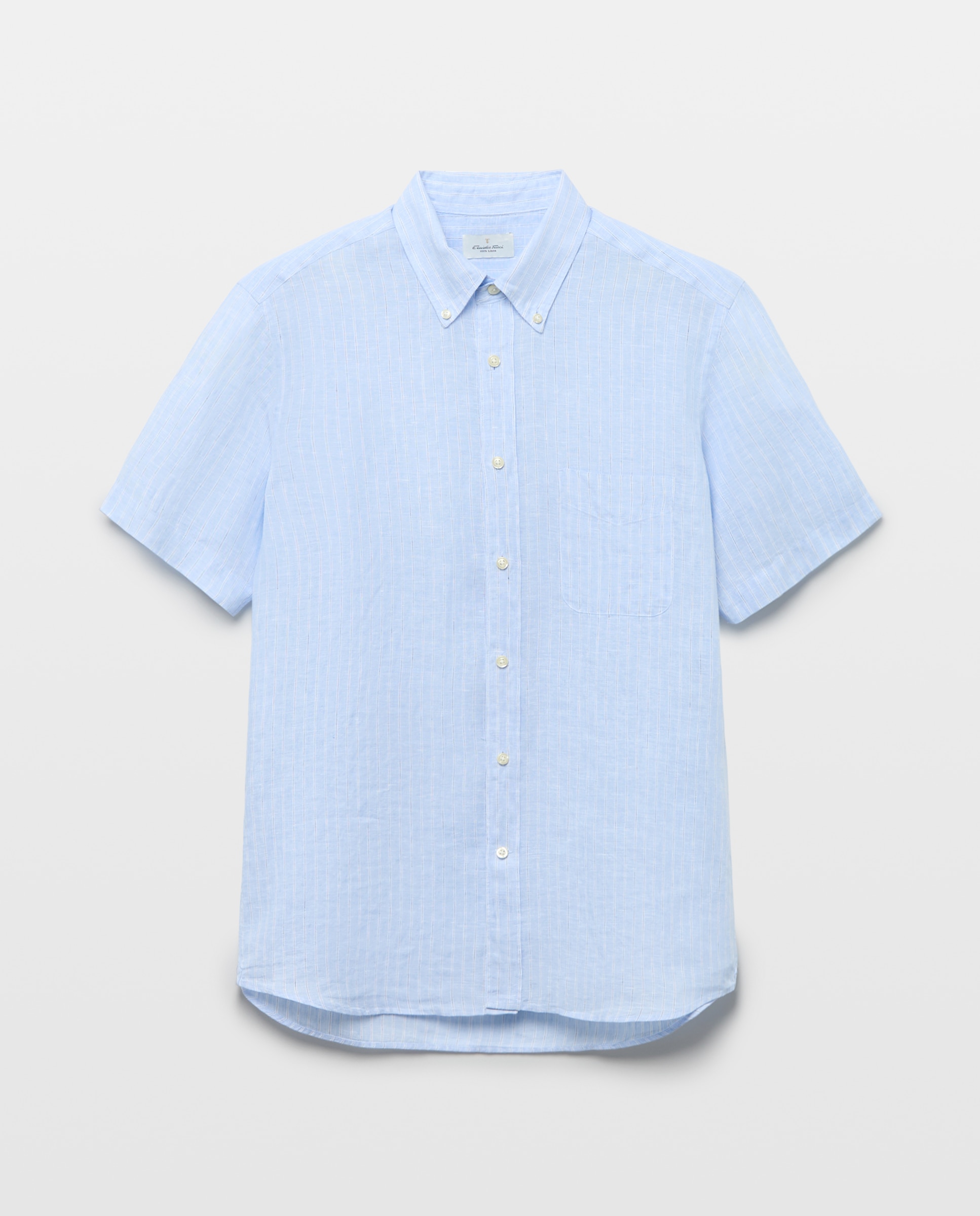 Camisa de Linho com Manga Curta Azul-claro-4