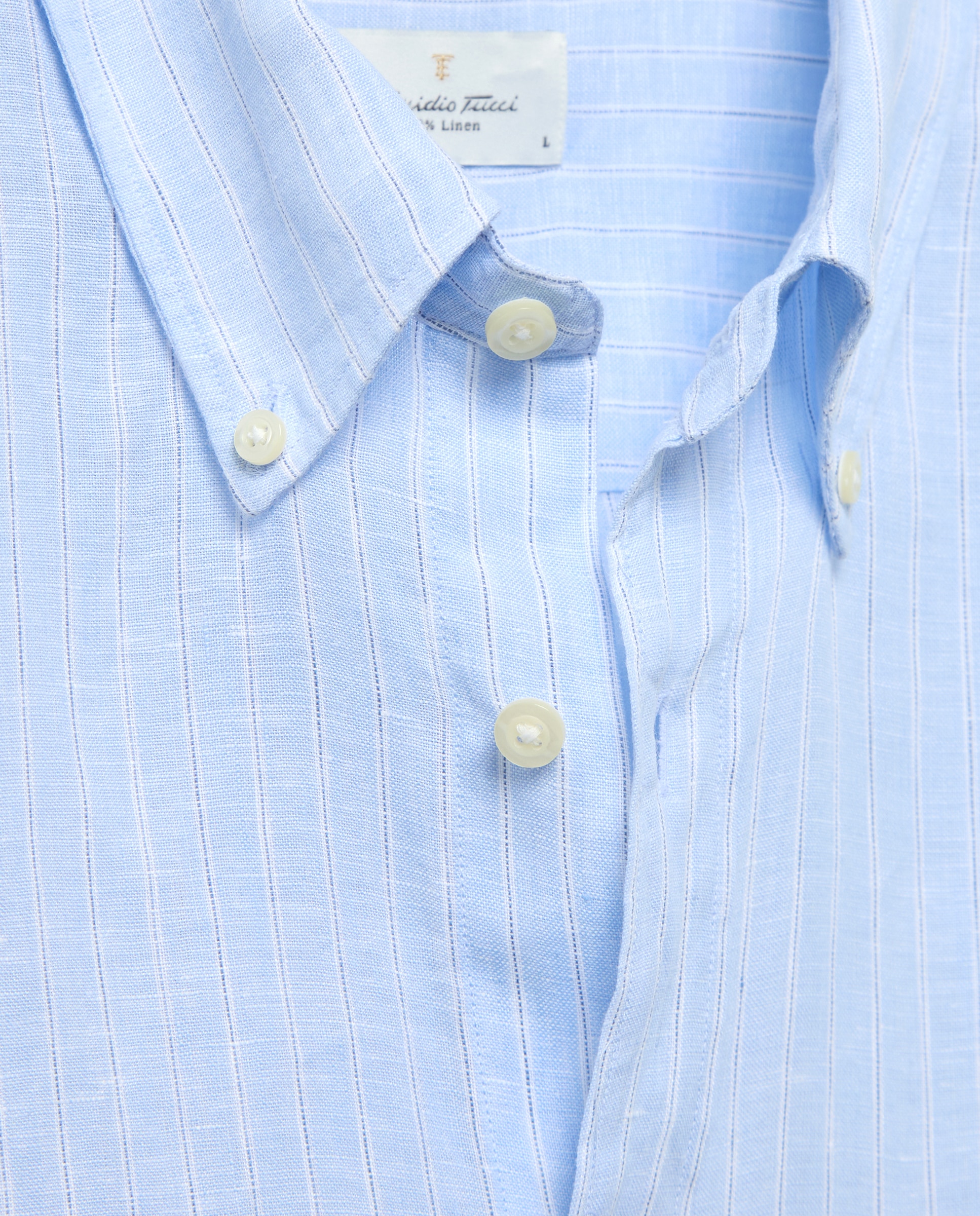 Camisa de Linho com Manga Curta Azul-claro-5