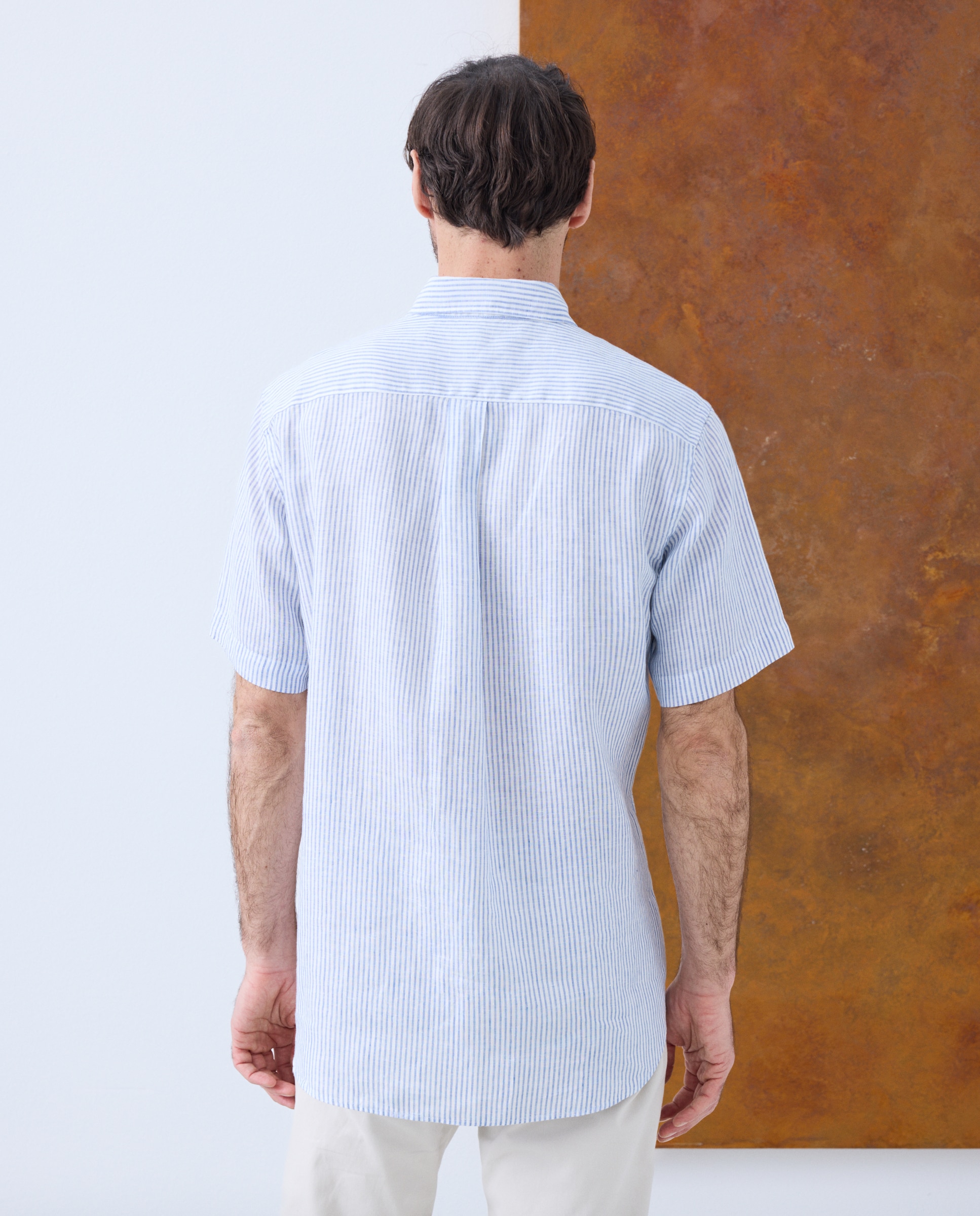 Camisa de Linho com Manga Comprida Azul-claro-3
