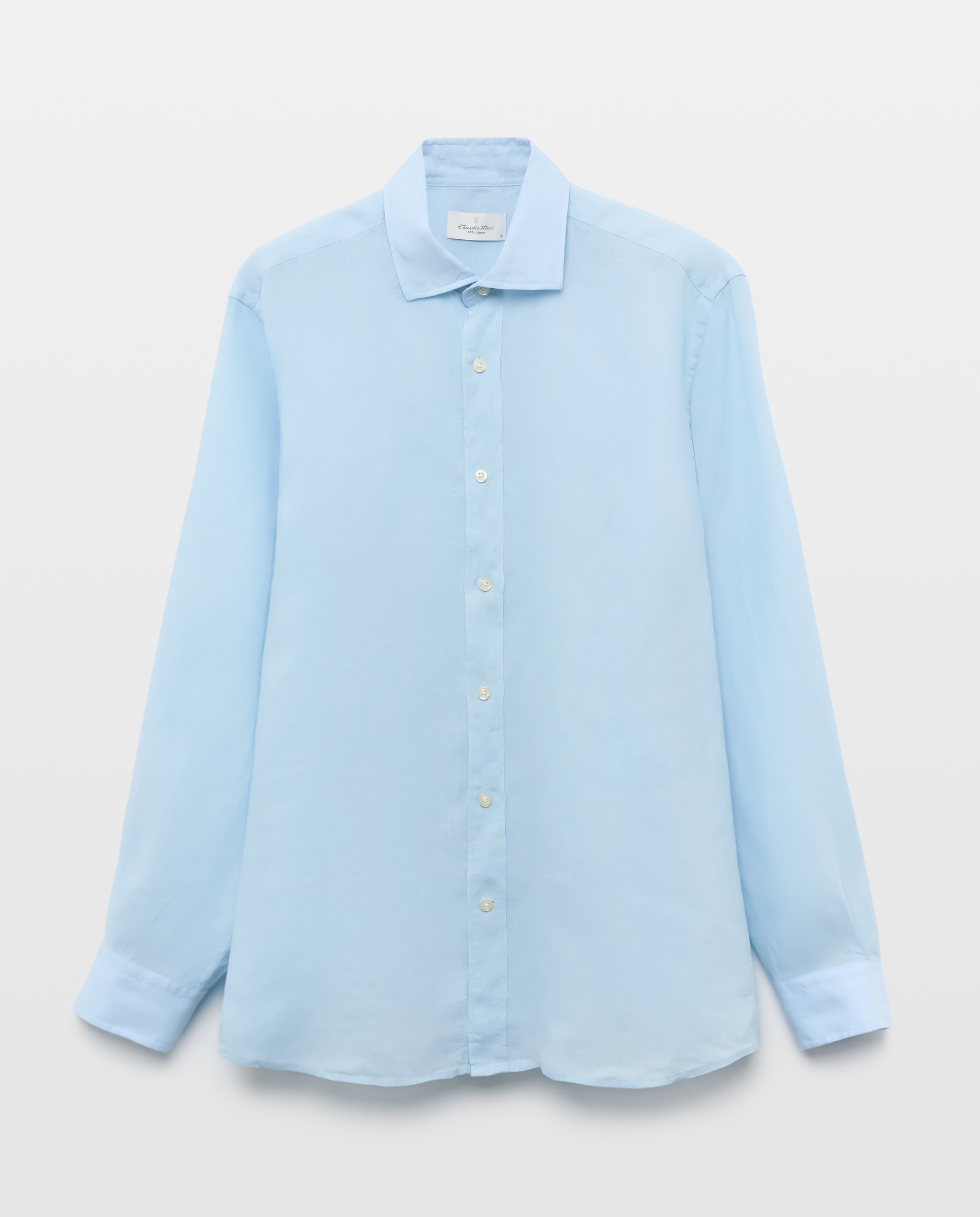 Camisa de Linho com Manga Comprida Azul-claro-4