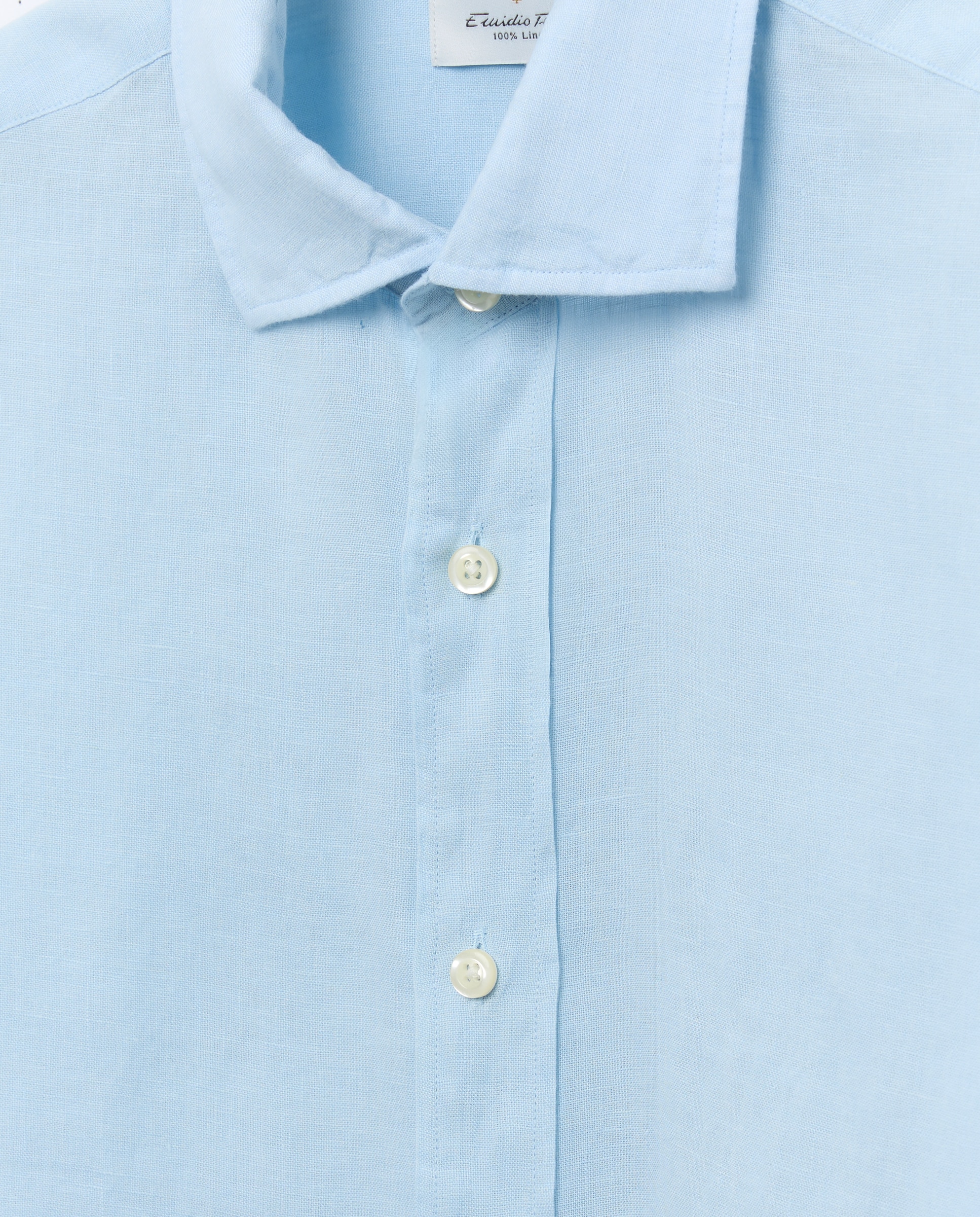 Camisa de Linho com Manga Comprida Azul-claro-5
