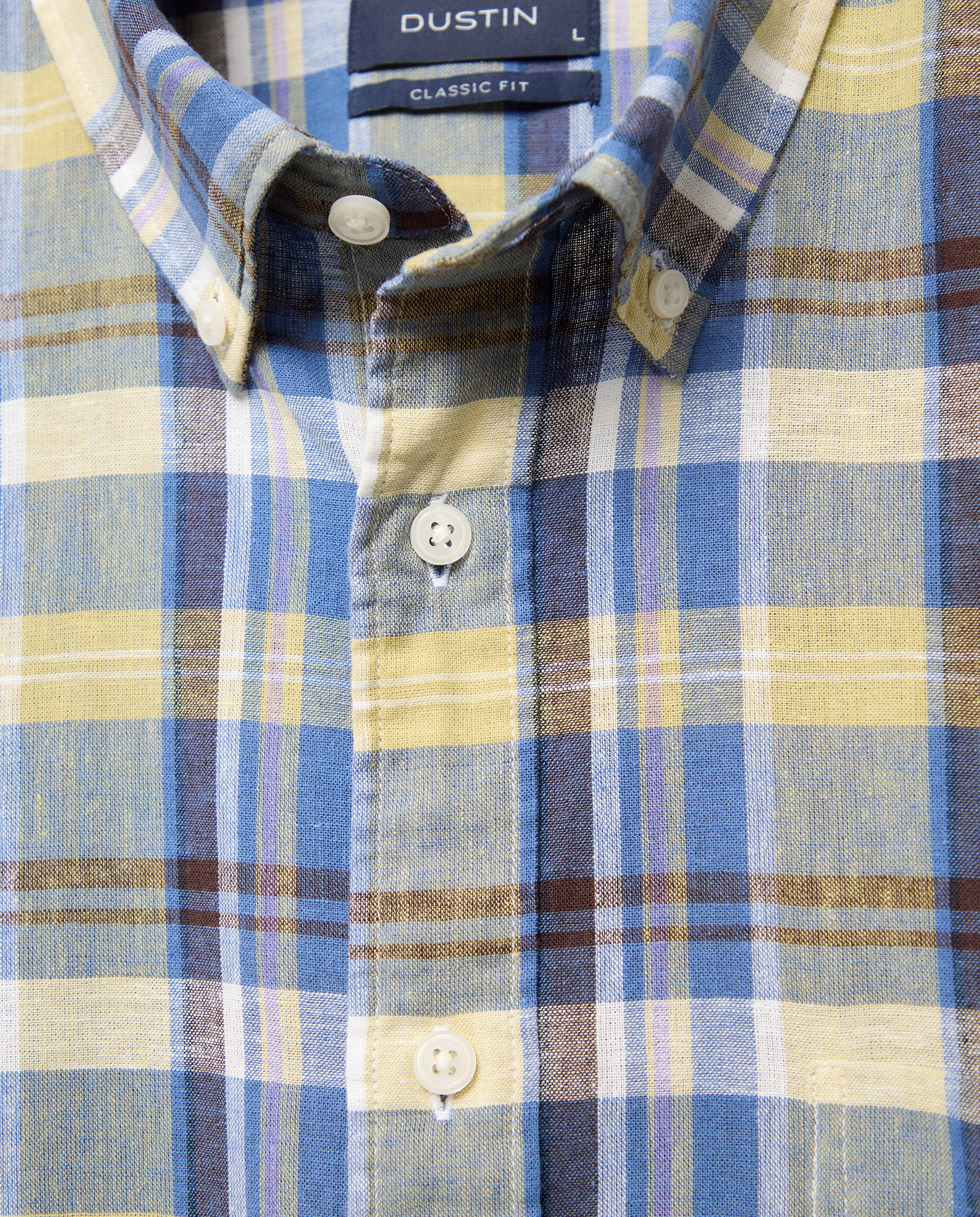 Camisa de Linho e Algodão aos Quadrados com Manga Curta Amarelo-5