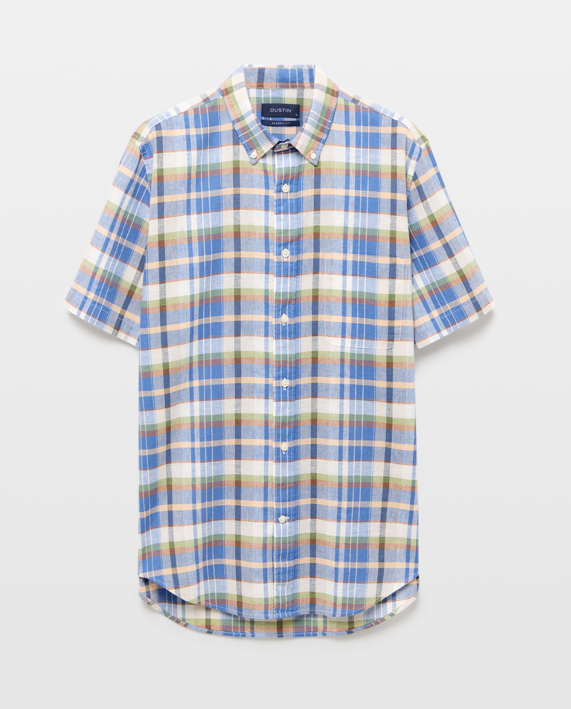 Camisa de Linho e Algodão aos Quadrados com Manga Curta Vermelho-5