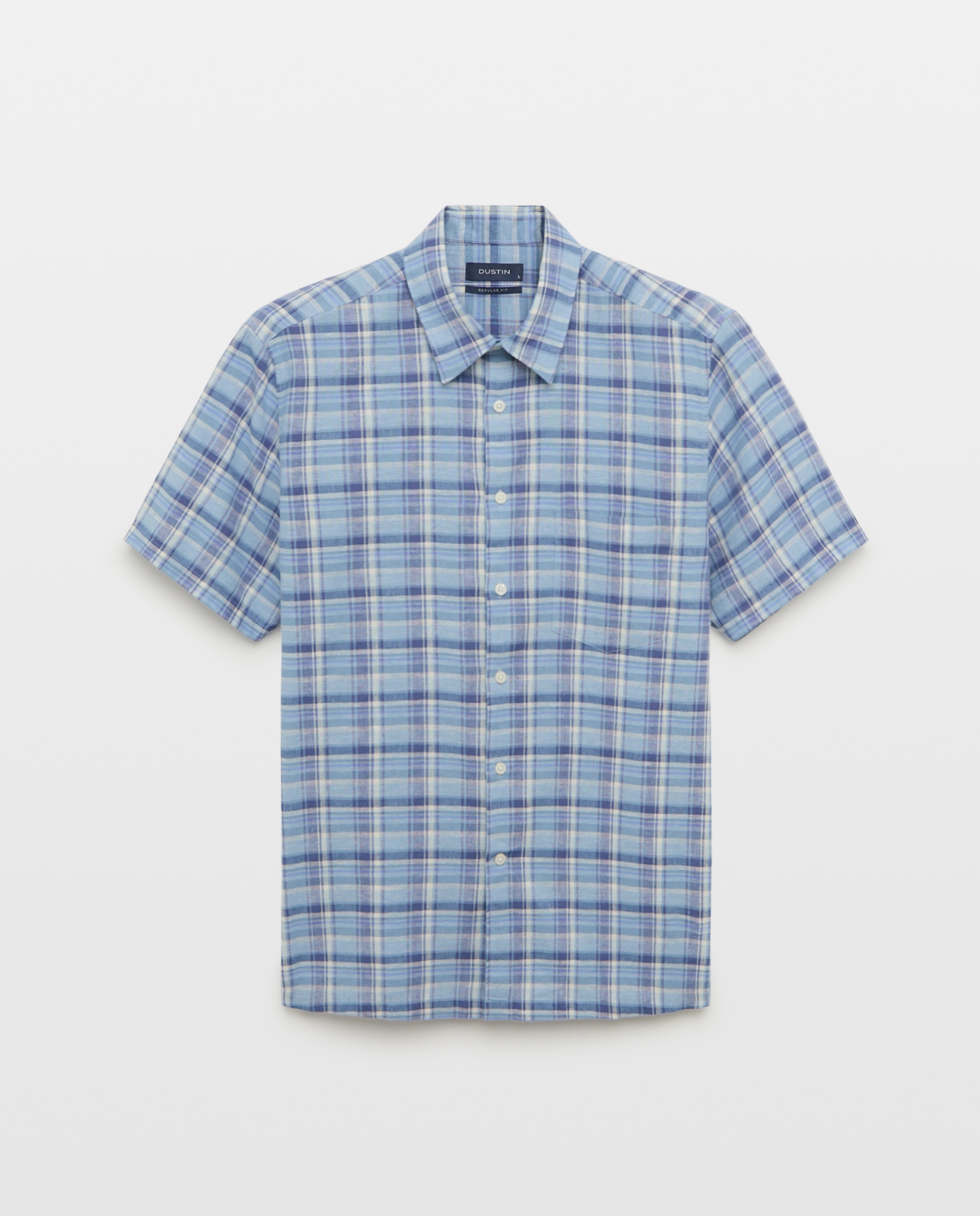 Camisa de Manga Curta Regular Fit em Linho e Algodão aos Quadrados Madrás Azul-4
